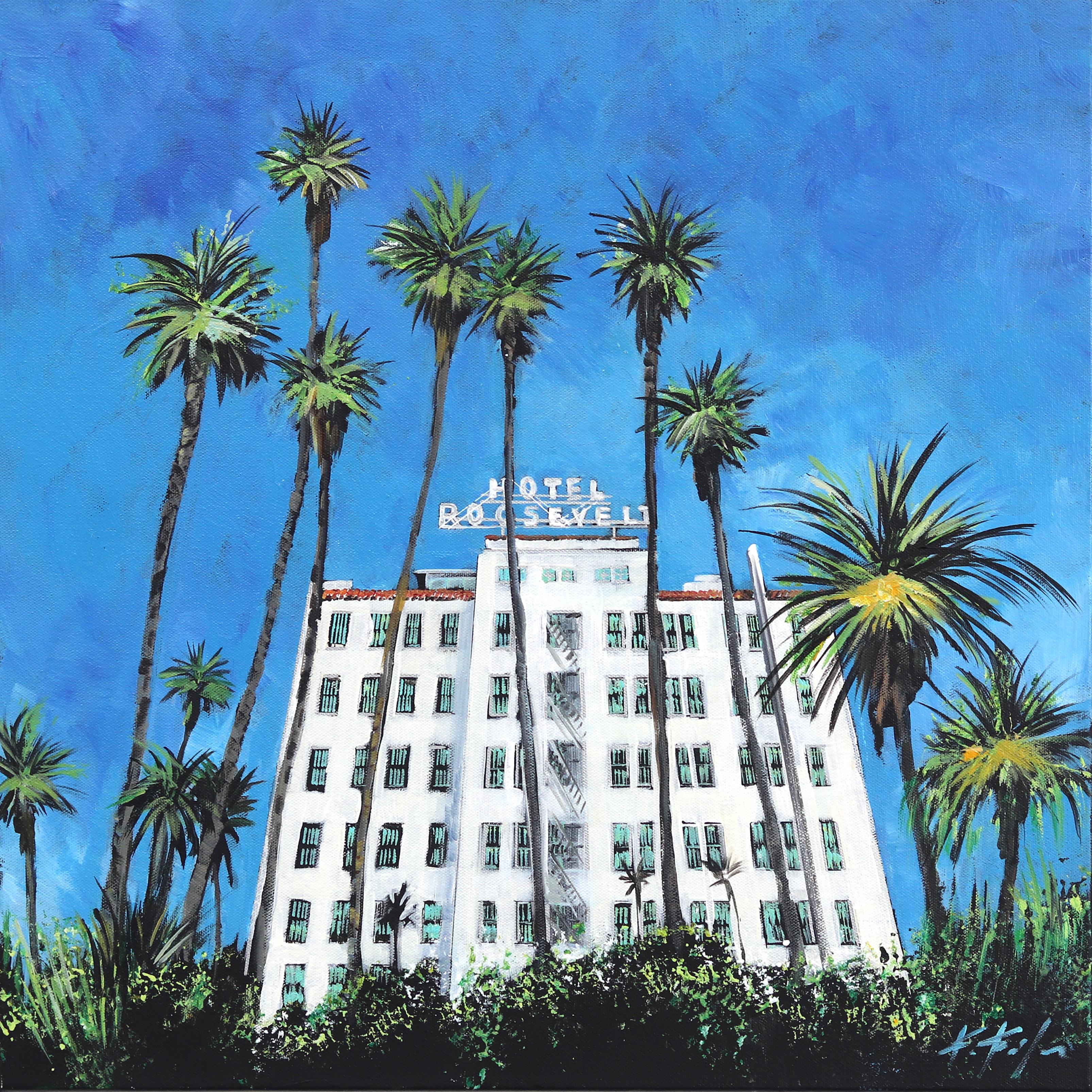 Landscape Painting de Kathleen Keifer - El Hollywood Roosevelt  -  Pintura original inspirada en la arquitectura icónica