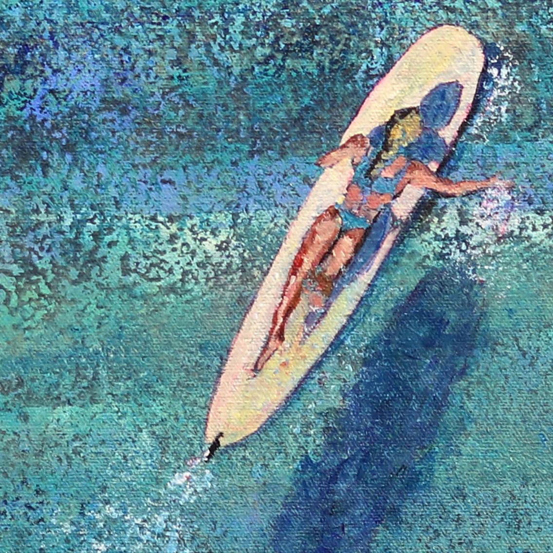 La Ola Perfecta - Pintura Original Abstracta Figurativa Chica Surfera Océano Azul - Painting Abstracto de Kathleen Keifer