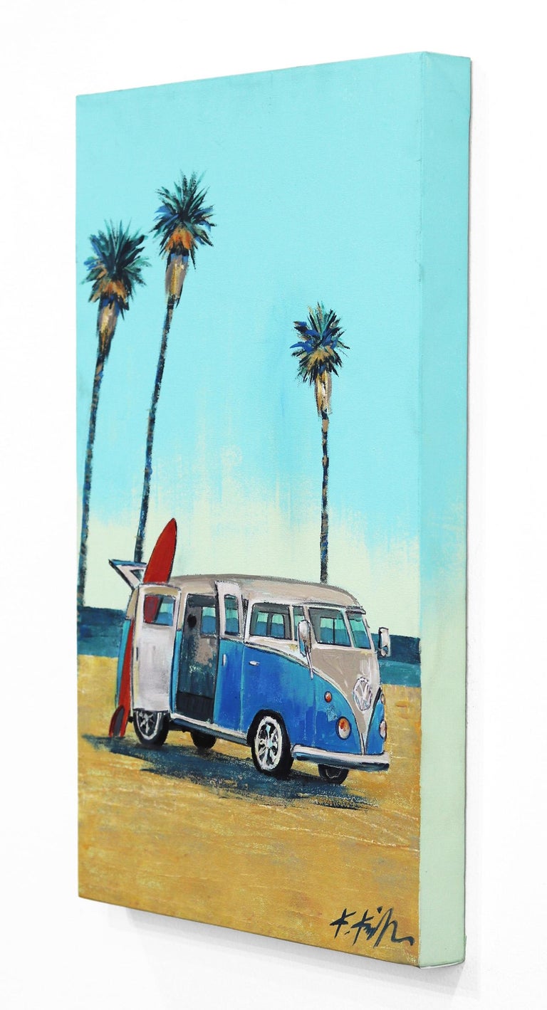 Three Palms VW Van - Blue Interior Painting by Kathleen Keifer