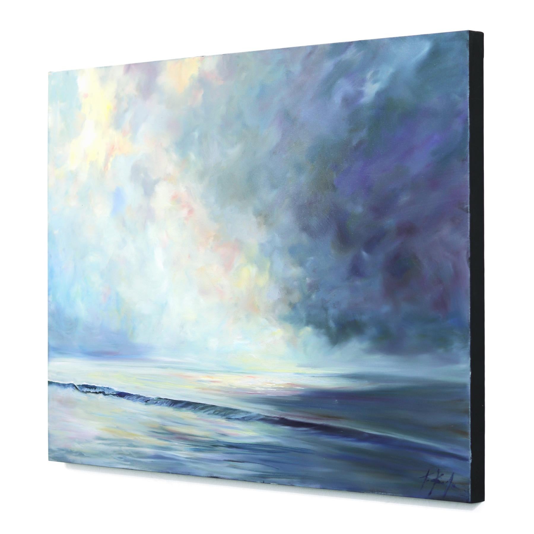 Was bleibt - Original Sublime Abstract Blue Coastline Seascape Ölgemälde (Blau), Abstract Painting, von Kathleen Keifer