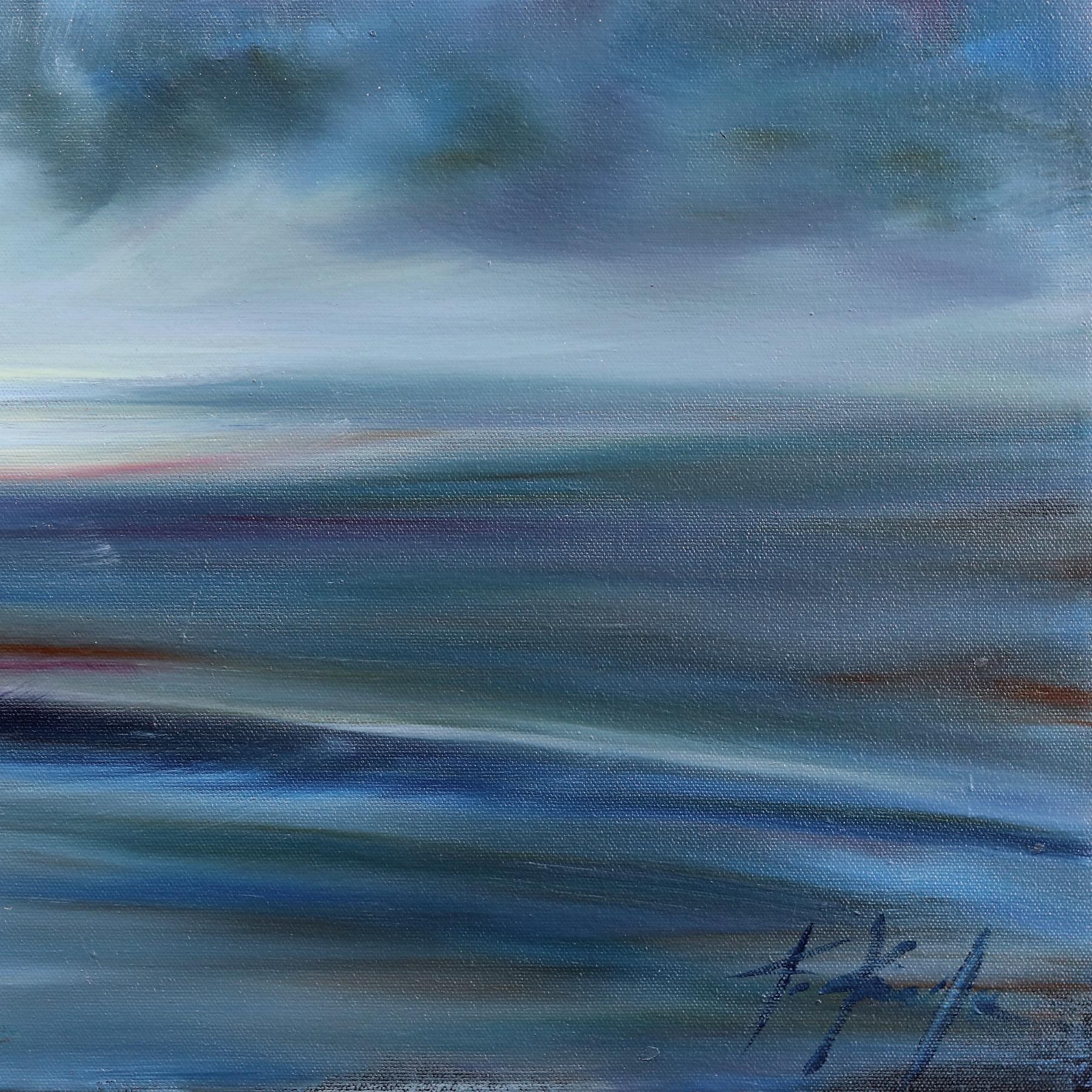 Was bleibt - Original Sublime Abstract Blue Coastline Seascape Ölgemälde im Angebot 3