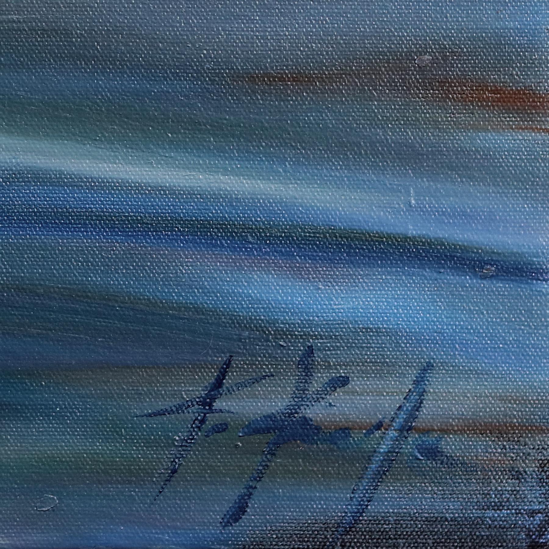 Was bleibt - Original Sublime Abstract Blue Coastline Seascape Ölgemälde im Angebot 4