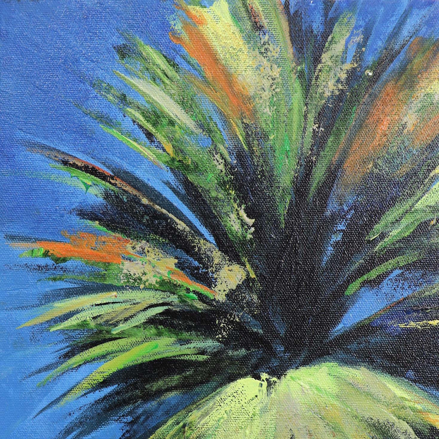 Palma de invierno - Paisaje Árbol azul California Pintura original - Painting impresionista estadounidense de Kathleen Keifer