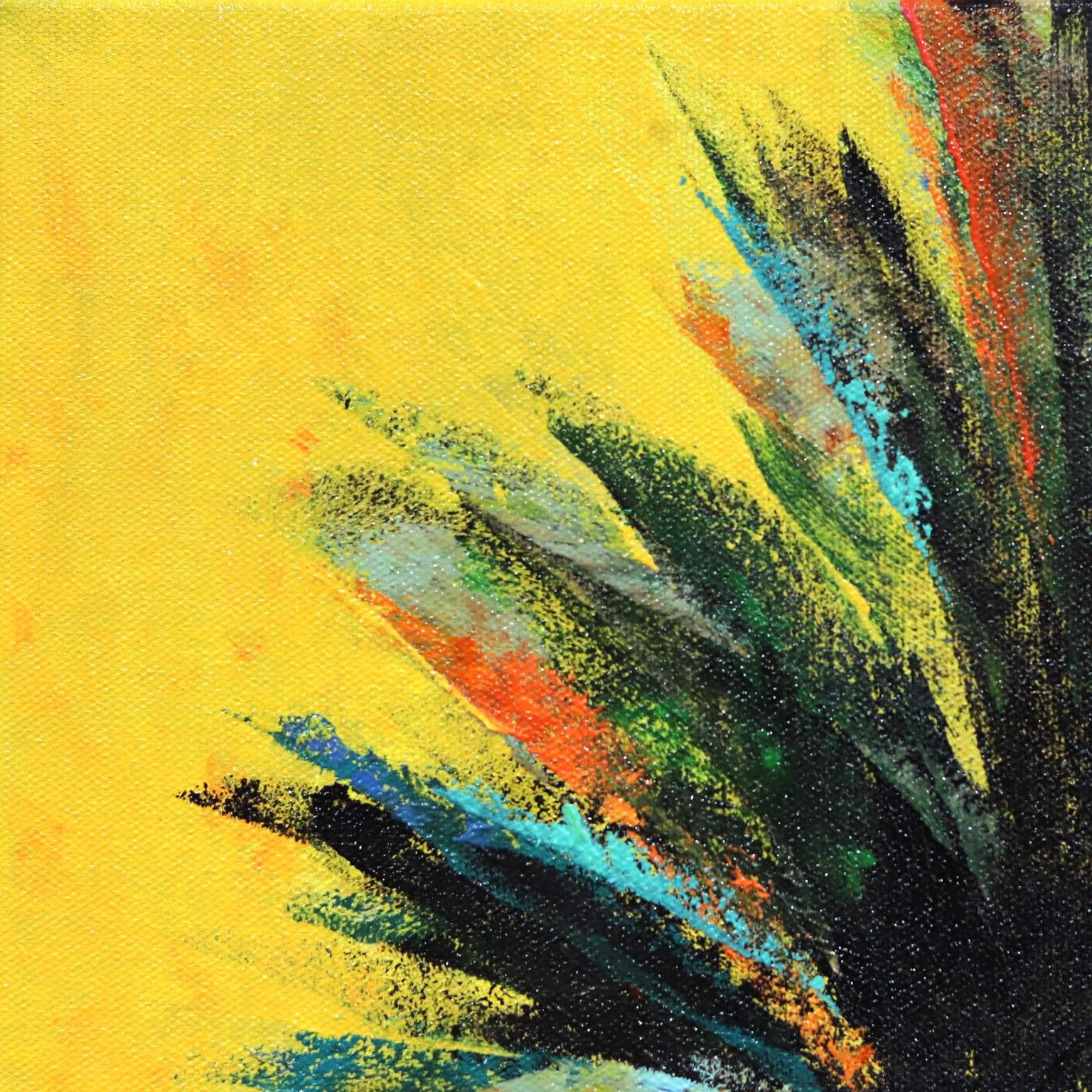 Gelber Traum – Original Palmenbaum auf gelbem Himmel, Landschaftsgemälde (Amerikanischer Impressionismus), Painting, von Kathleen Keifer