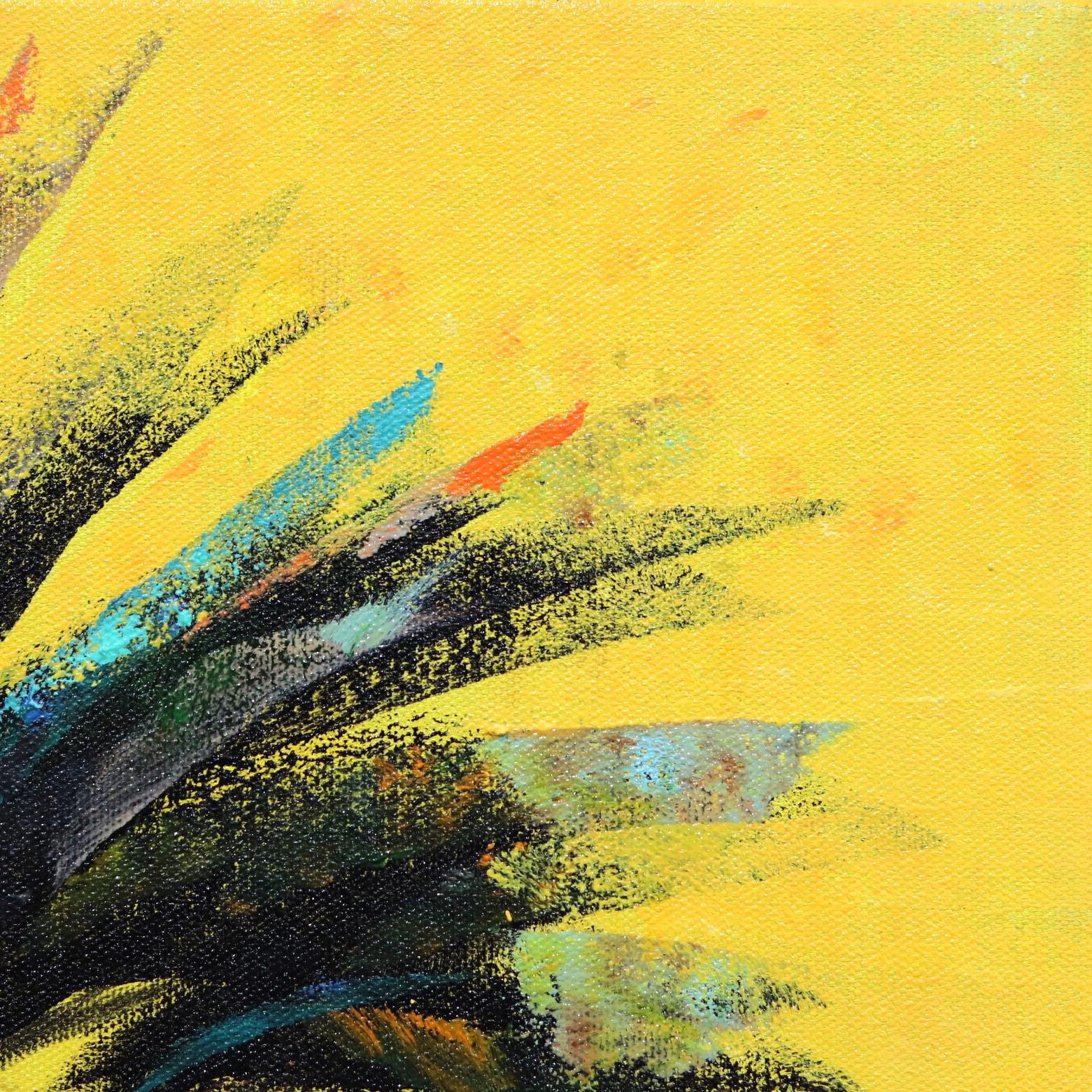 Gelber Traum – Original Palmenbaum auf gelbem Himmel, Landschaftsgemälde im Angebot 1