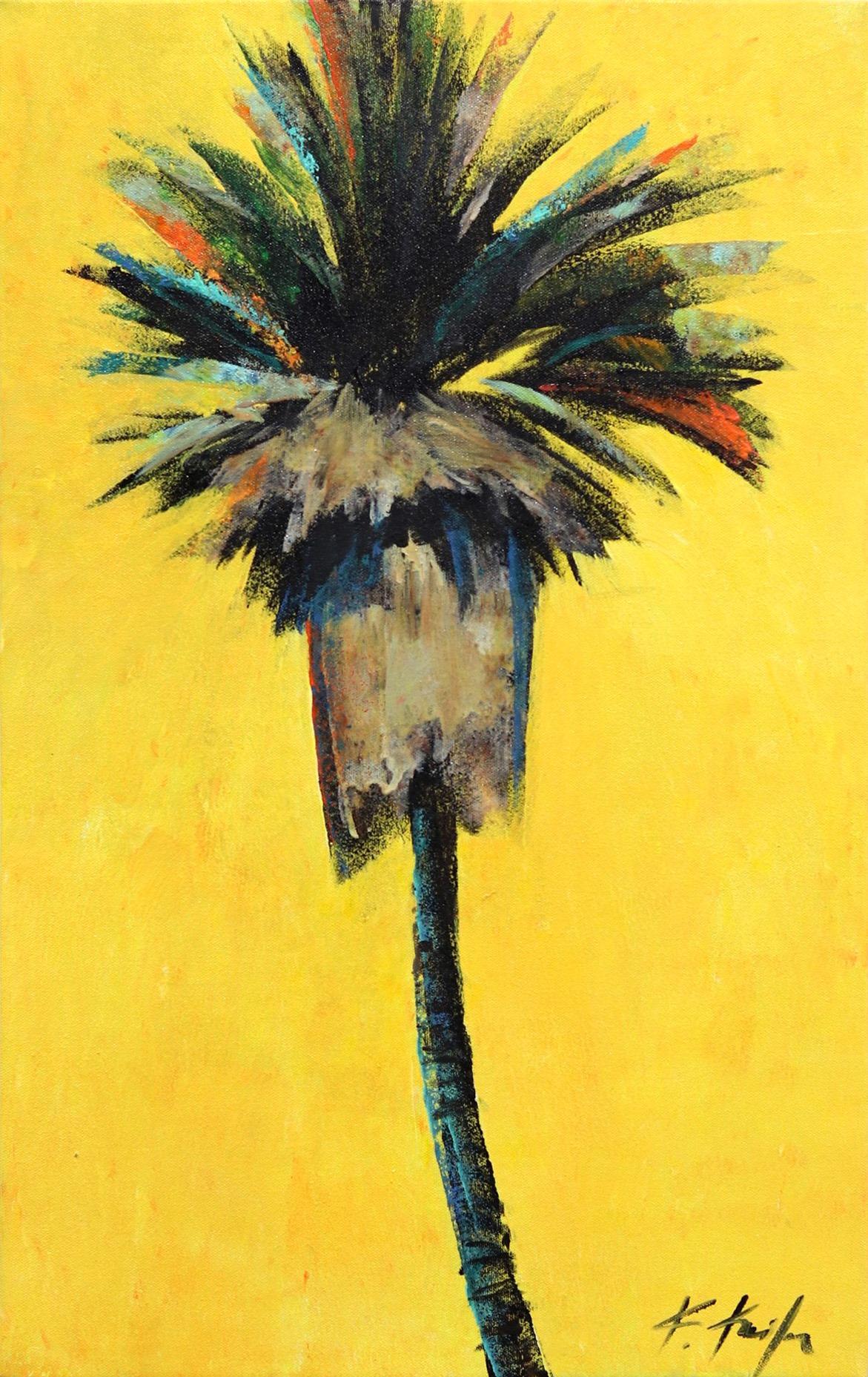 Yellow Dream - Original Palm Tree on Yellow Sky Landscape Painting