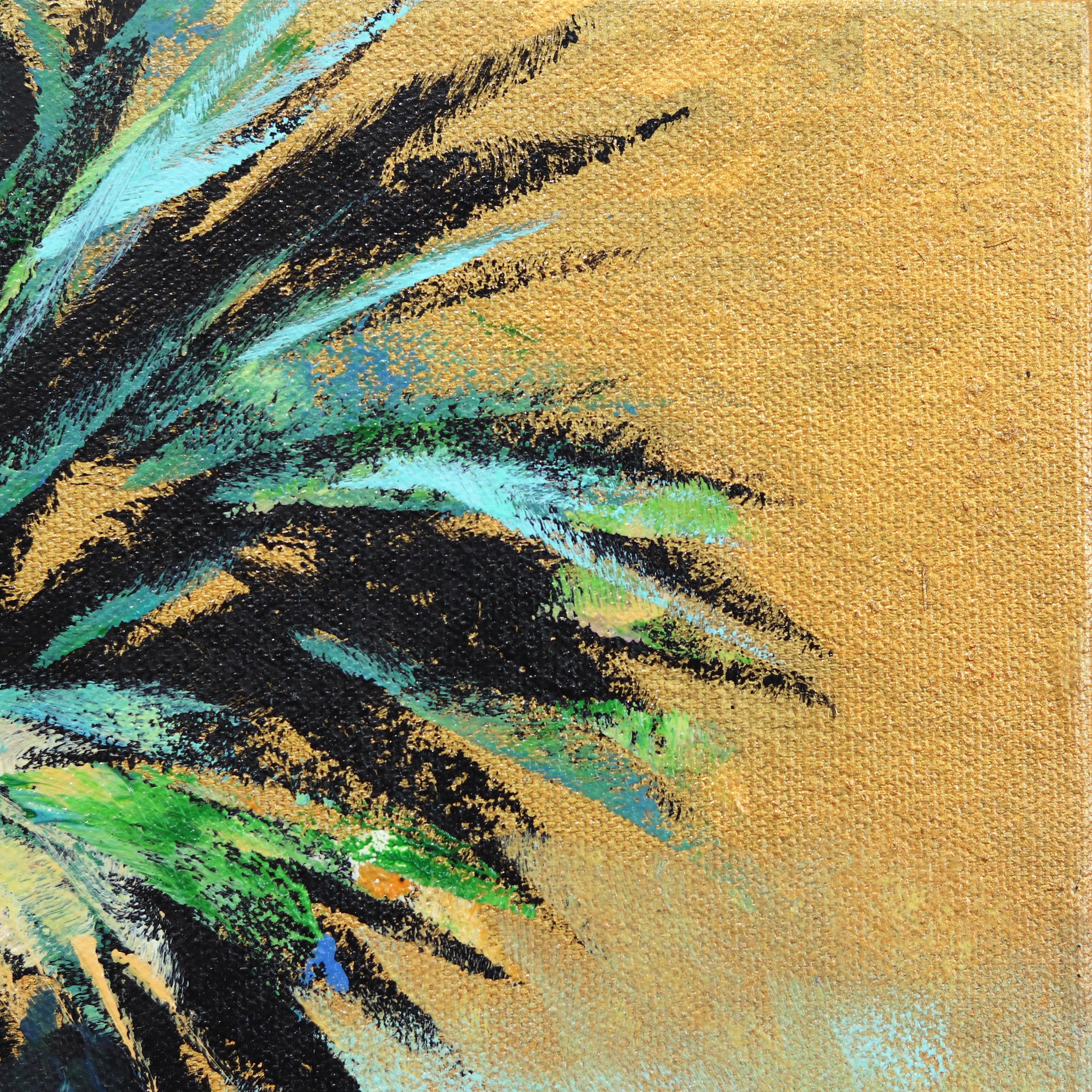 Yellow Gold Palm - Gray Landscape Painting by Kathleen Keifer