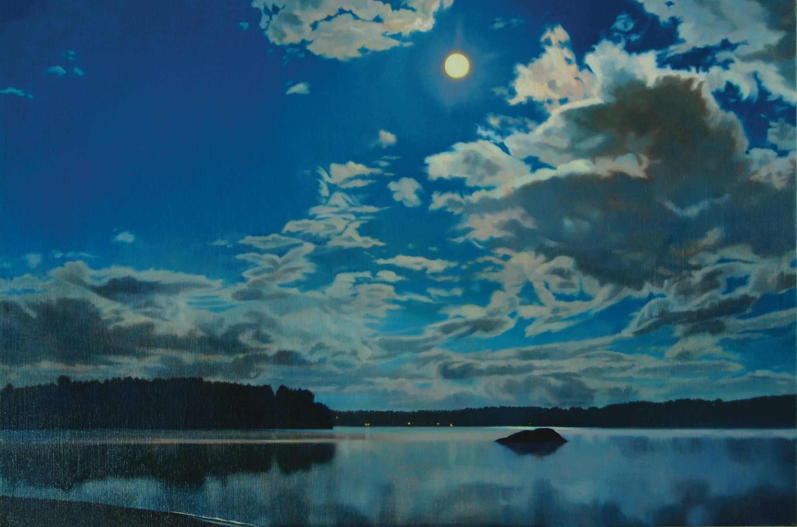 Kathleen Kolb Landscape Painting - Moon and Clouds, Landscape Oil Painting on Linen