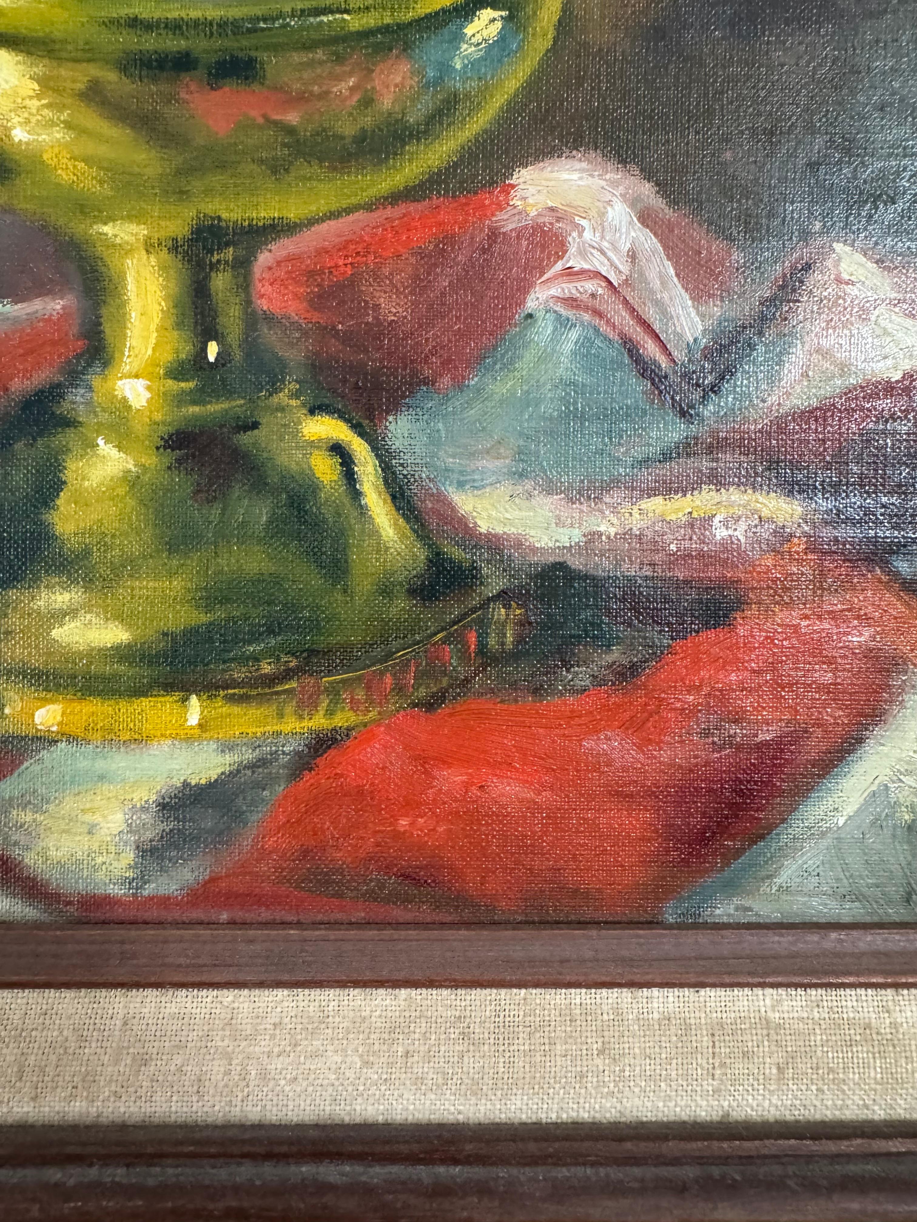 Stilleben mit Öllampe (Braun), Still-Life Painting, von Kathleen McLaughlin