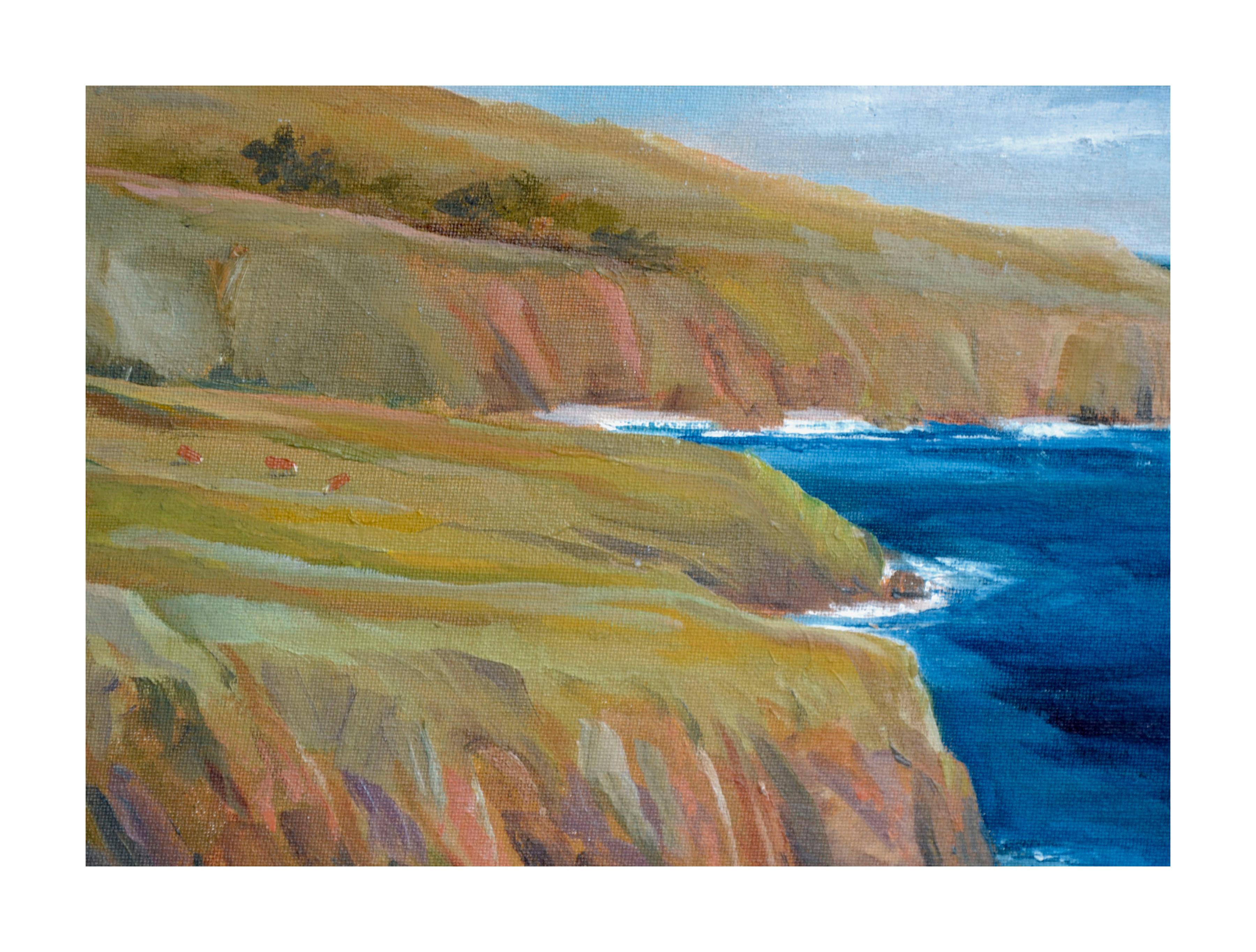 Big Sur and Crazing Cows Bucolic Landscape - Painting by Kathleen Murray