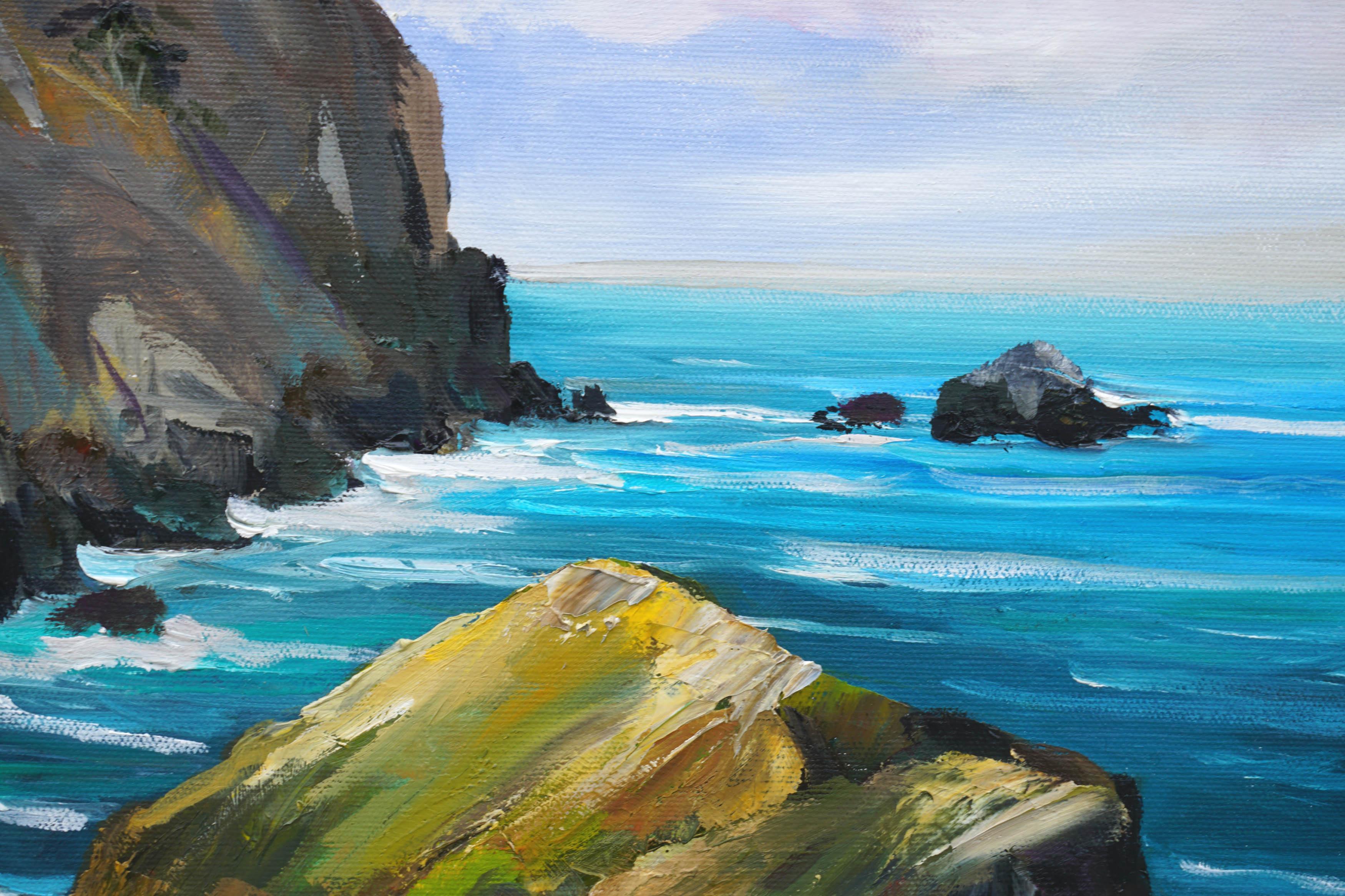 Big Sur Cliffs, Brilliant Blue Pacific Ocean - Contemporary CA Coastal Seascape - Painting by Kathleen Murray