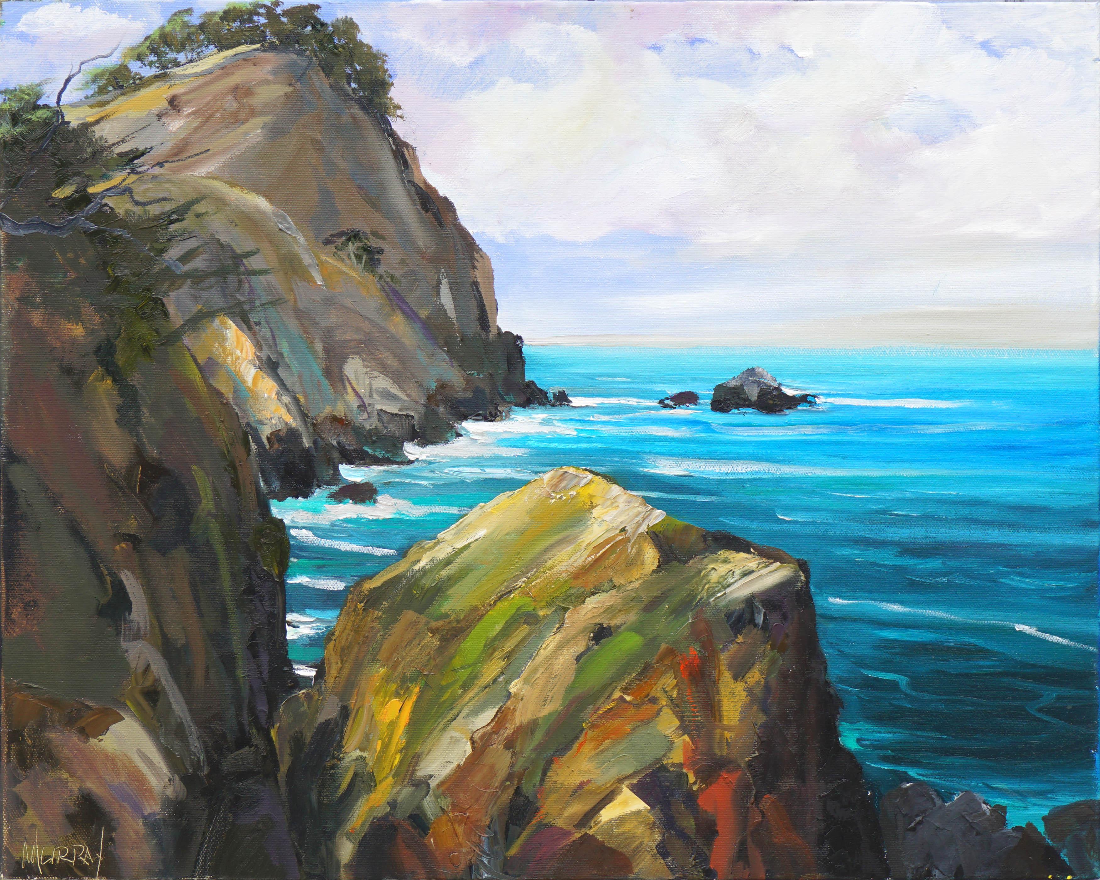 Kathleen Murray Landscape Painting - Big Sur Cliffs, Brilliant Blue Pacific Ocean - Contemporary CA Coastal Seascape