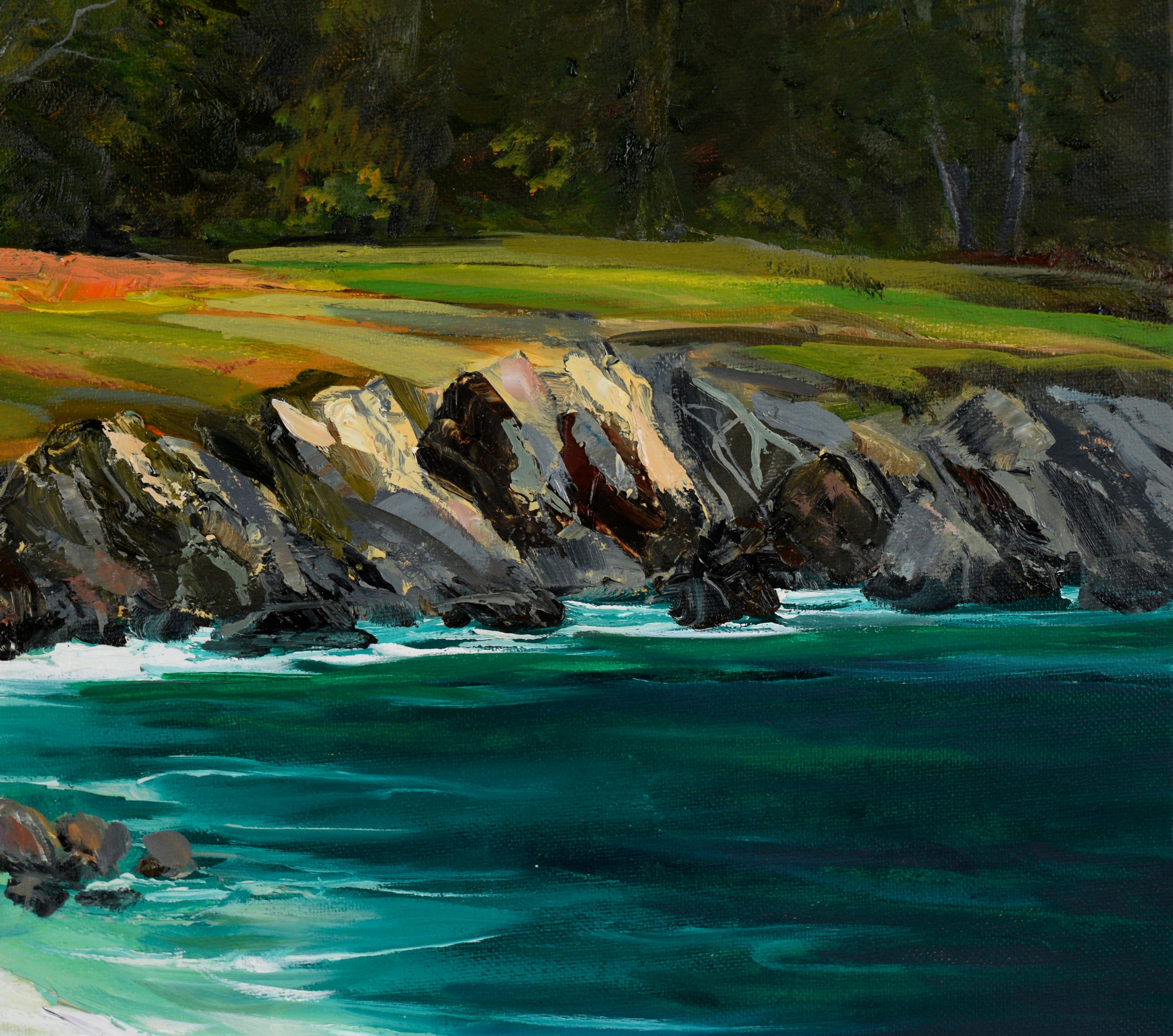 California Rocky Cove - Paysage marin de la côte pacifique à l'huile sur Canva

Magnifique paysage marin de la côte de Big Sur par l'artiste californienne Kathleen Murray (américaine, née en 1958). Le Pacifique, d'un bleu éclatant, se jette dans une