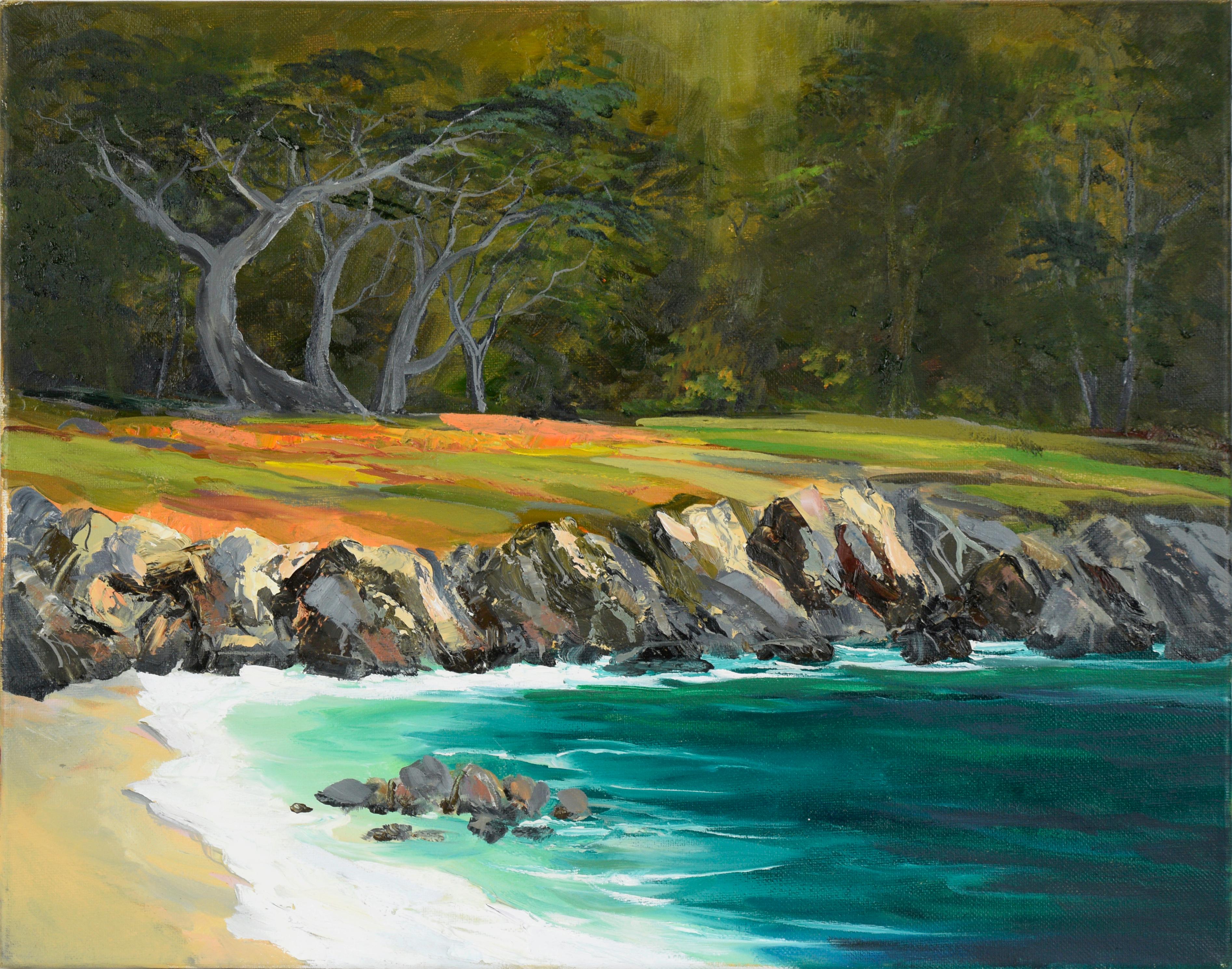 Landscape Painting Kathleen Murray - California Rocky Cove - Pacific Coast - Big Sur - Paysage marin à l'huile sur toile