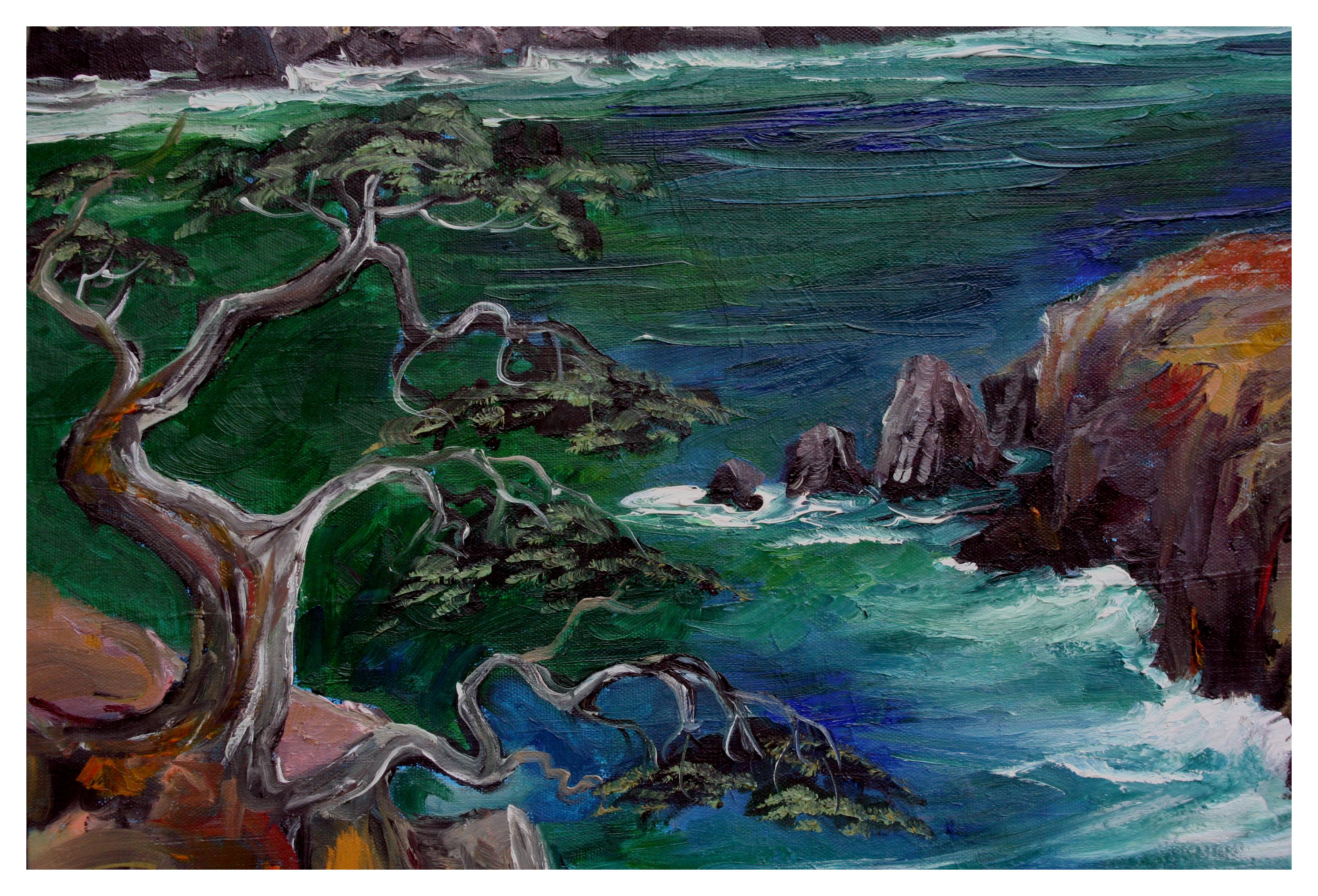 Cypress Tree at Carmel Landscape - Painting by Kathleen Murray