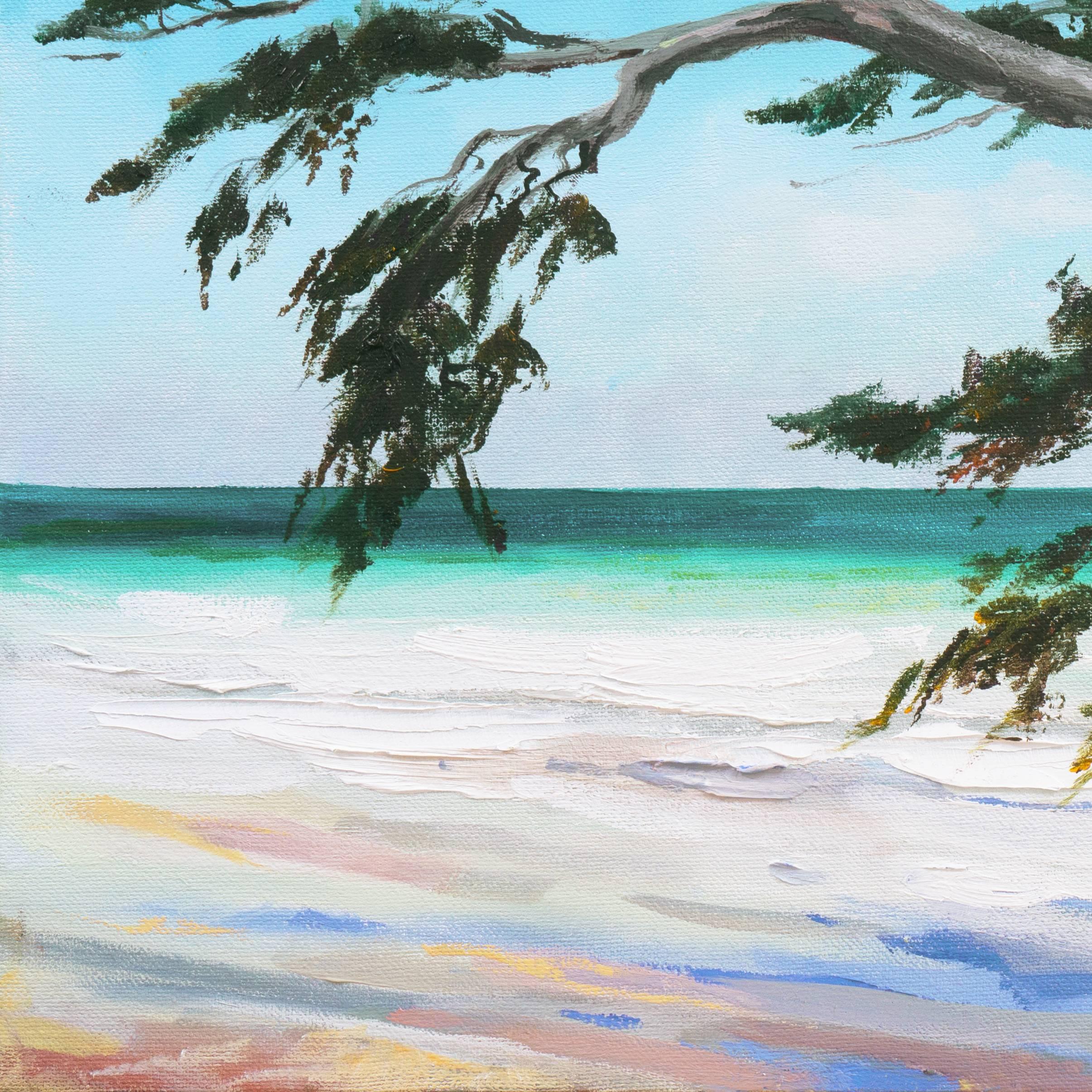 'Carmel Beach, Low Tide', California Woman Artist - Blue Landscape Painting by Kathleen Murray