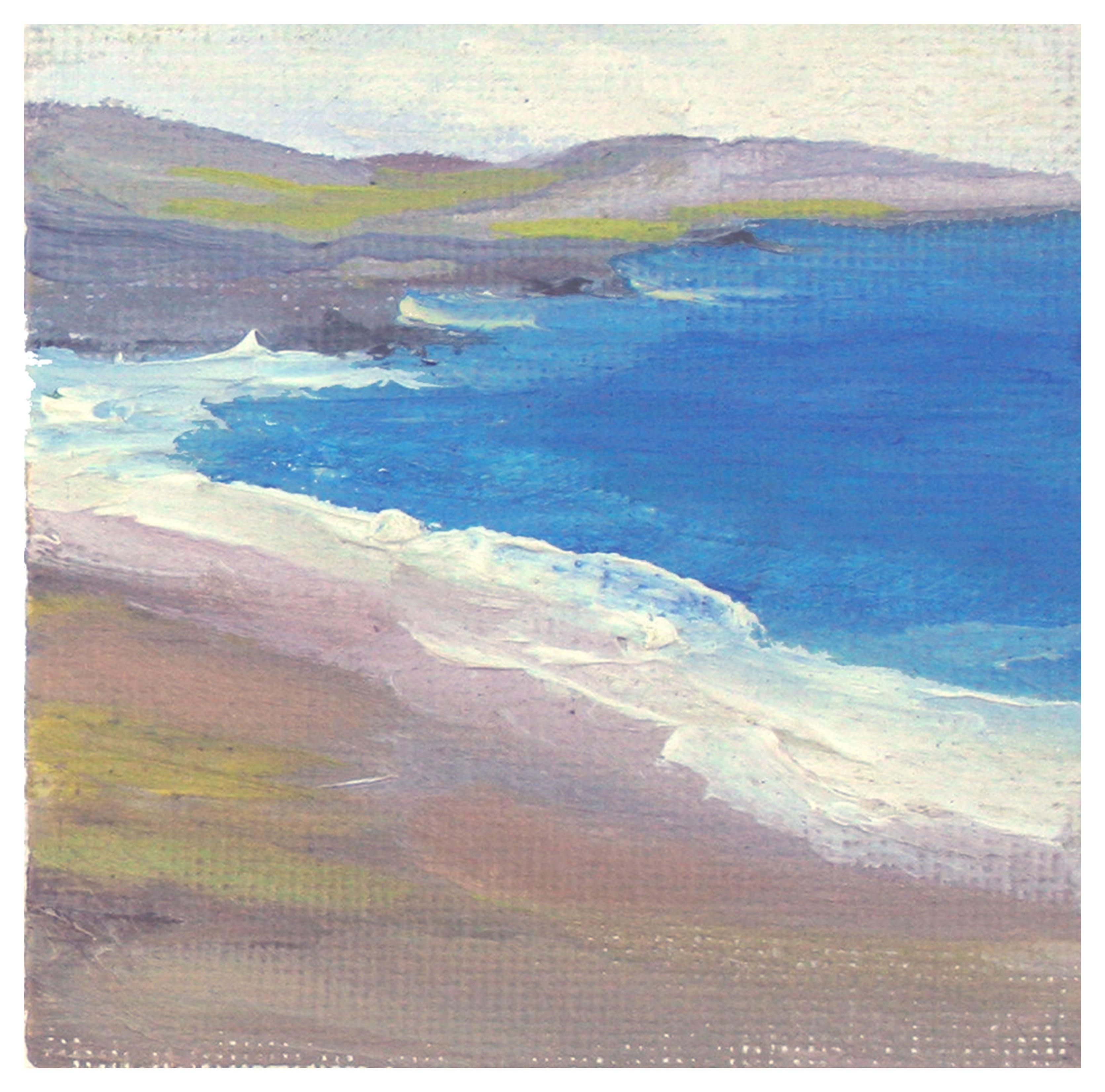 Carmel Coastline - Miniature Landscape Triptych - Brown Landscape Painting by Kathleen Murray