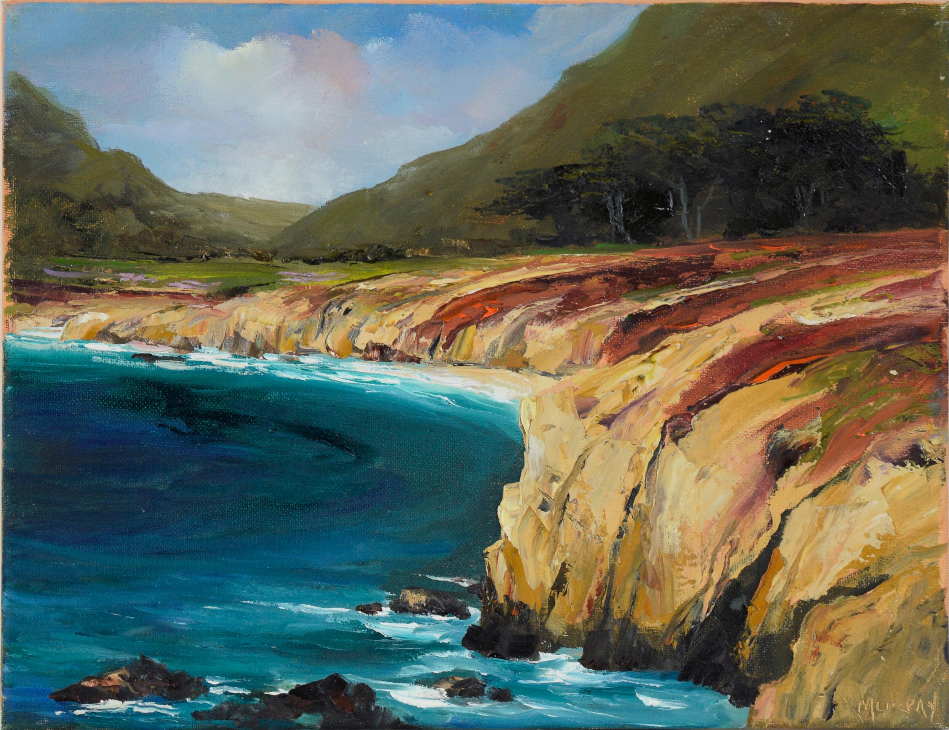 Kathleen Murray Landscape Painting - Coastal Cliffs and Lush Valley - Pacific Coast Big Sur Seascape in Oil on Canvas