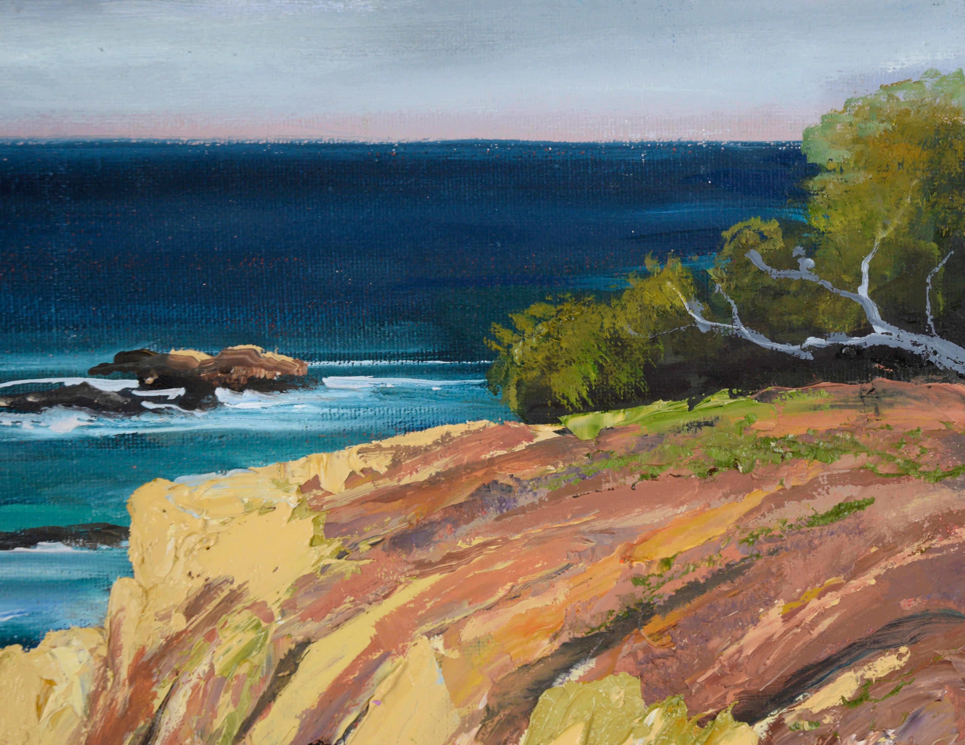 Coastal Cliffs and Rocks - Hurricane Point - Big Sur Seascape in Oil on Canvas - Painting by Kathleen Murray