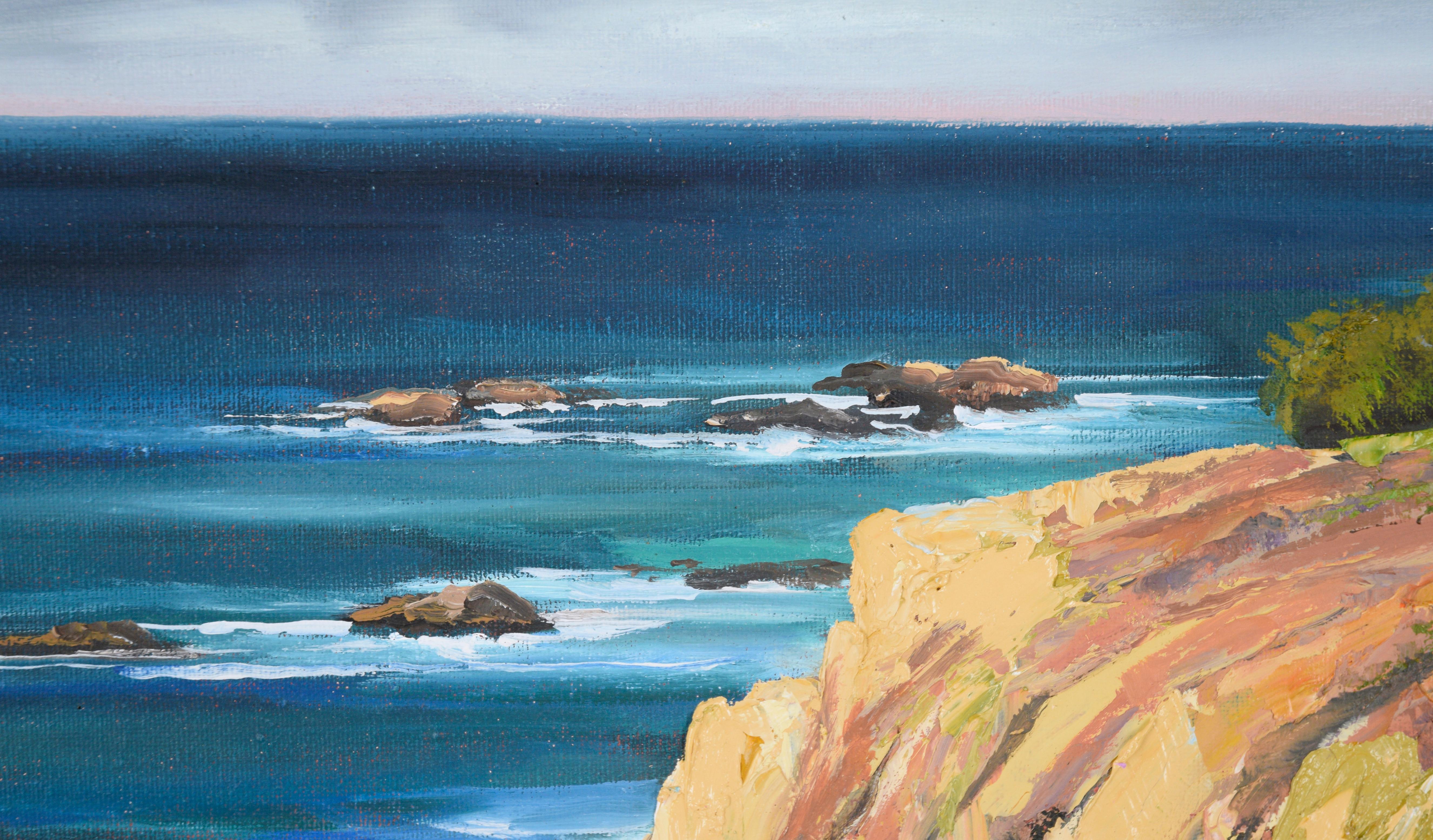 Coastal Cliffs and Rocks - Hurricane Point - Big Sur Seascape in Oil on Canvas - American Impressionist Painting by Kathleen Murray