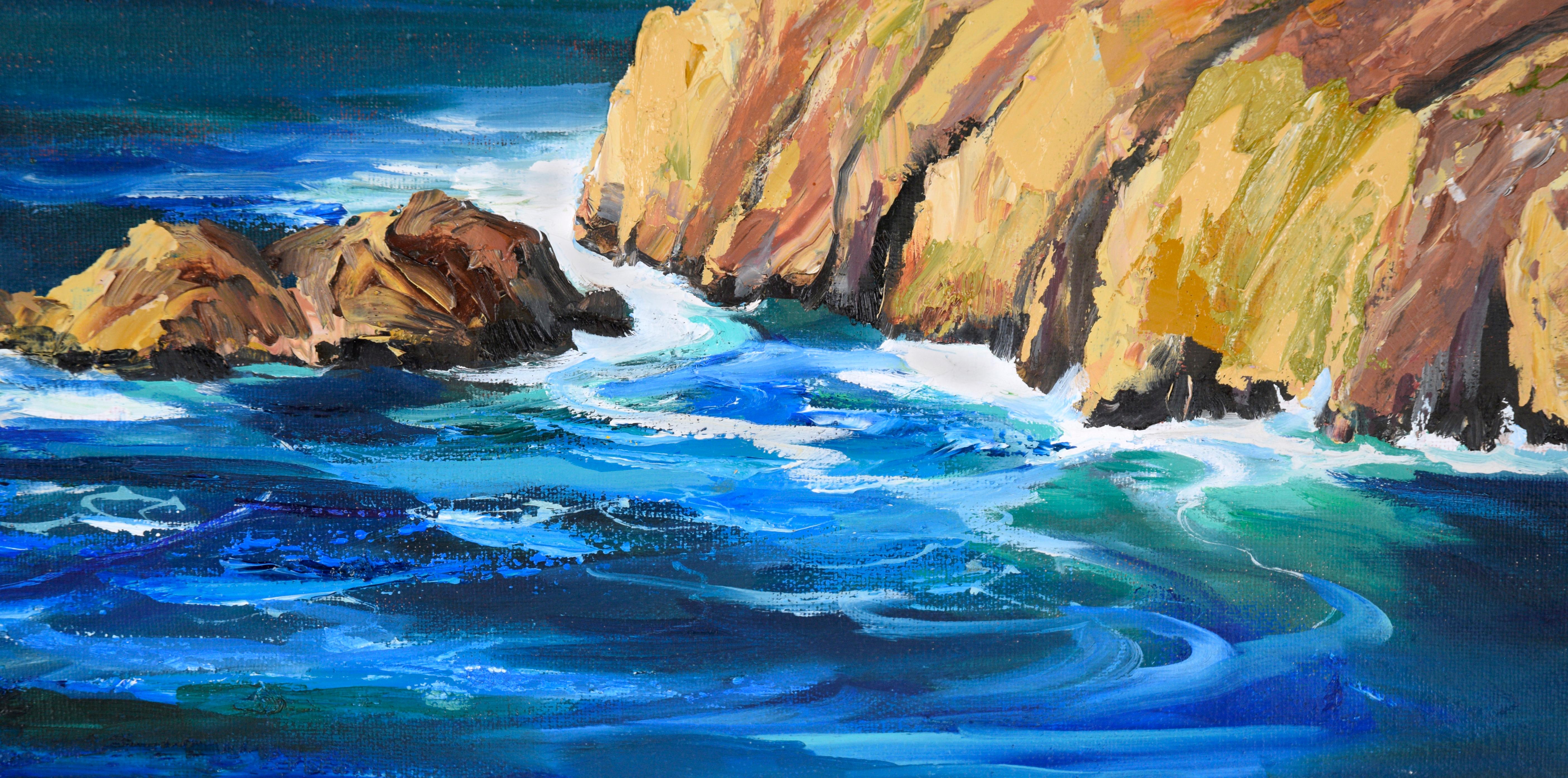 Coastal Cliffs and Rocks - Hurricane Point - Big Sur Seascape in Oil on Canvas For Sale 2