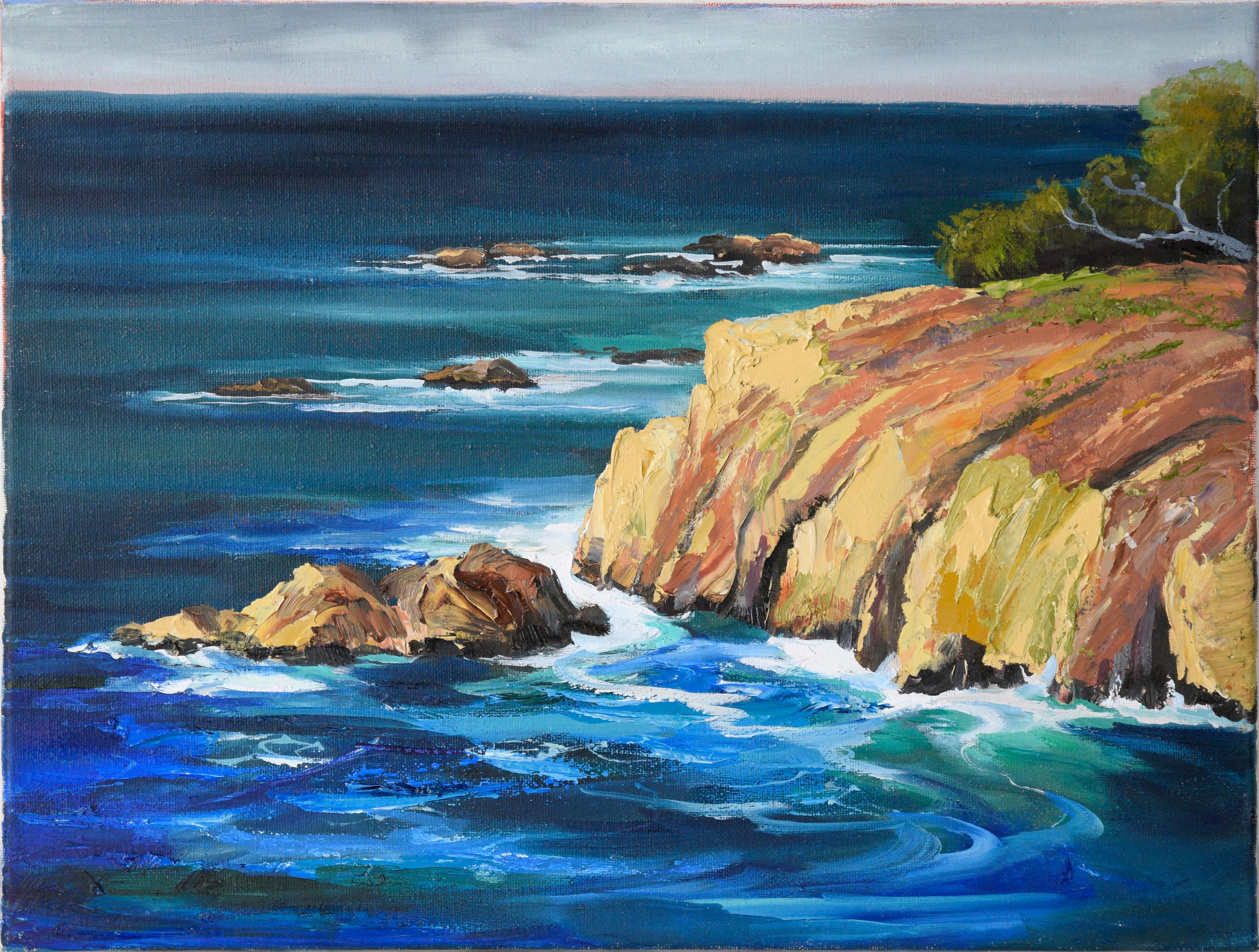 Kathleen Murray Landscape Painting - Coastal Cliffs and Rocks - Hurricane Point - Big Sur Seascape in Oil on Canvas