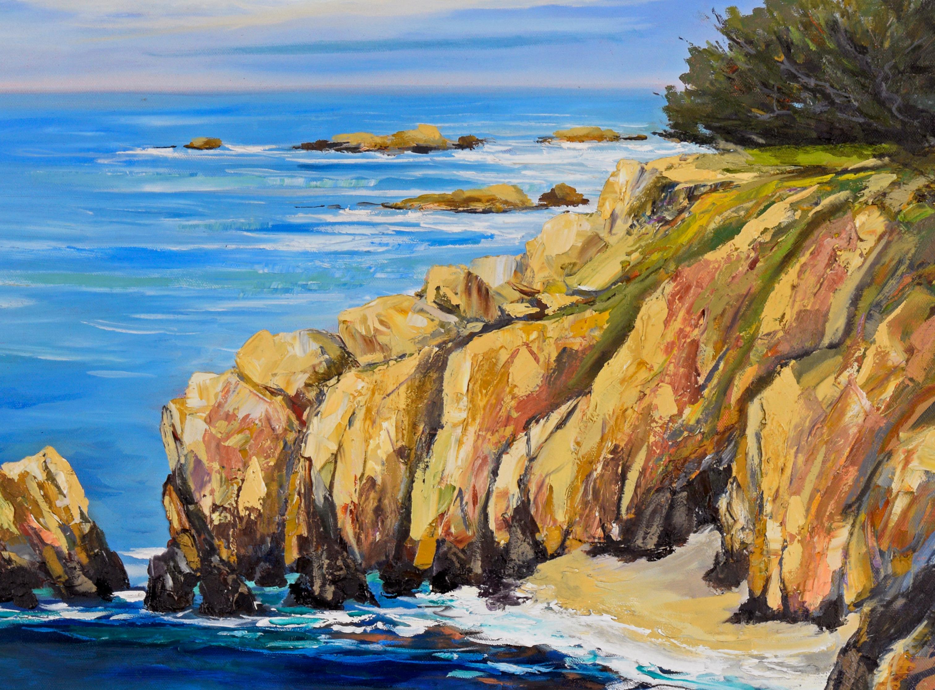 Hurricane Point, Big Sur - Impasto and Pallett Knife Oil on Canvas - American Impressionist Painting by Kathleen Murray