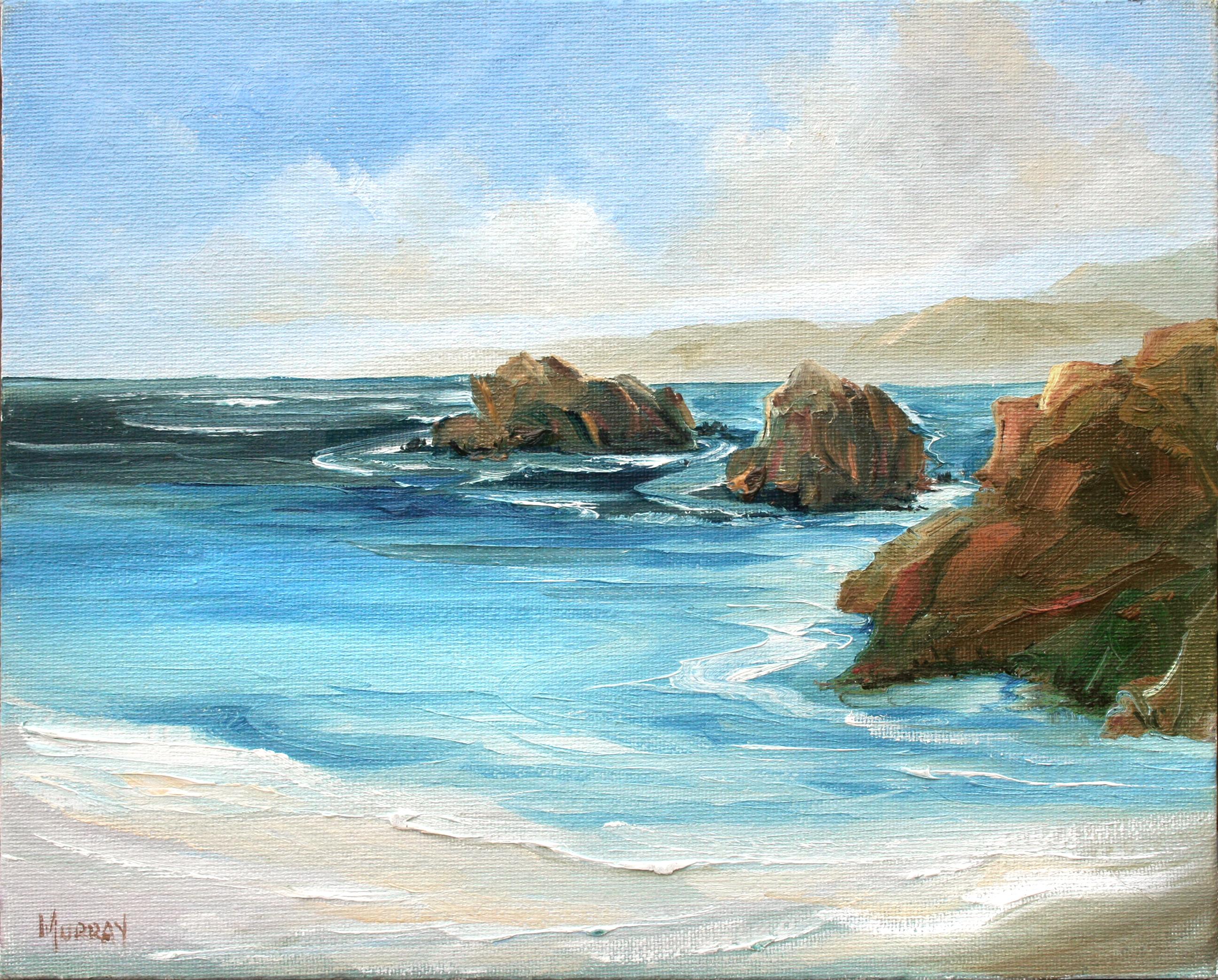 Bassa marea a Carmel, paesaggio marino contemporaneo sull'Oceano Pacifico - Painting di Kathleen Murray