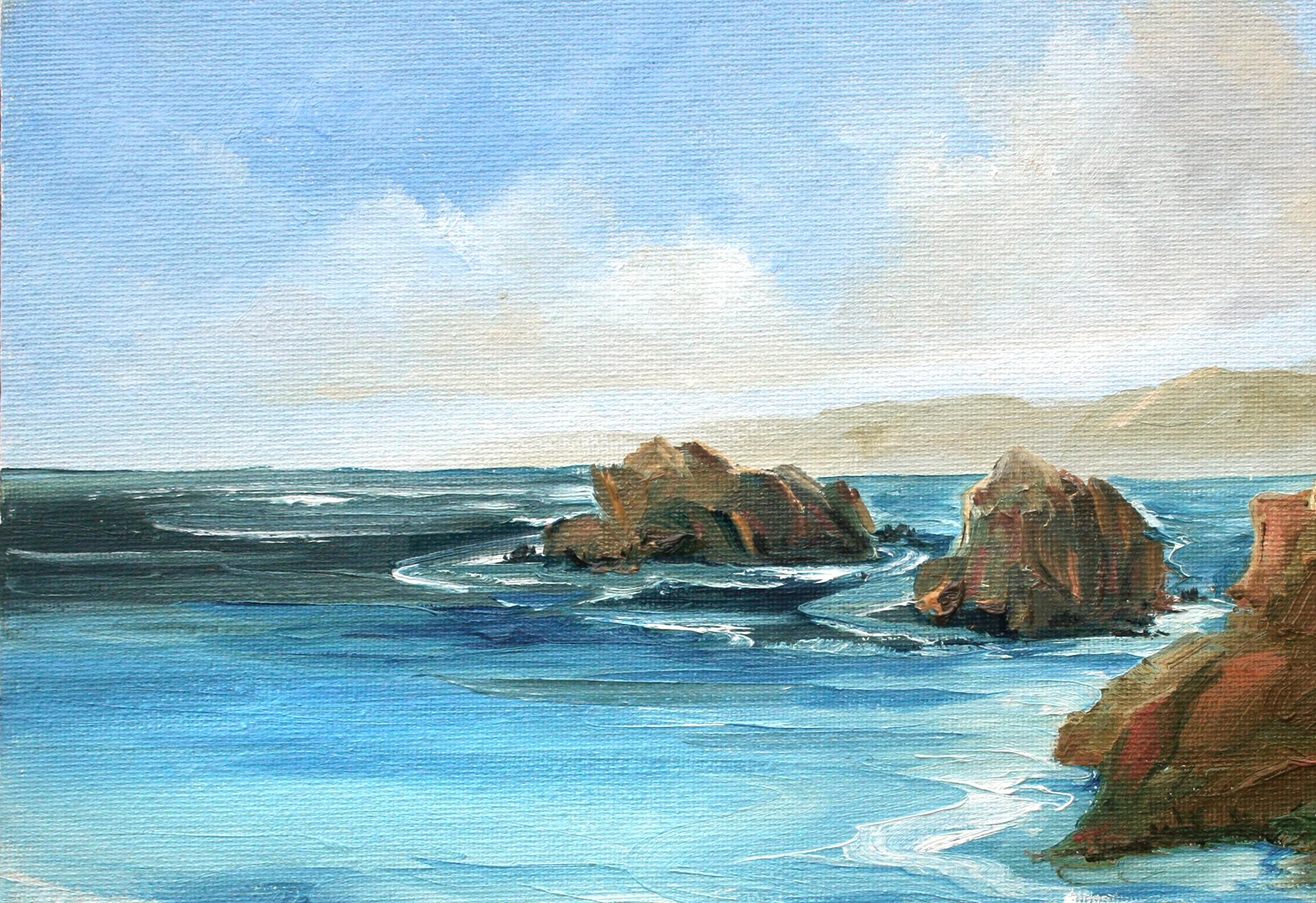 Bassa marea a Carmel, paesaggio marino contemporaneo sull'Oceano Pacifico - Painting Impressionismo americano di Kathleen Murray