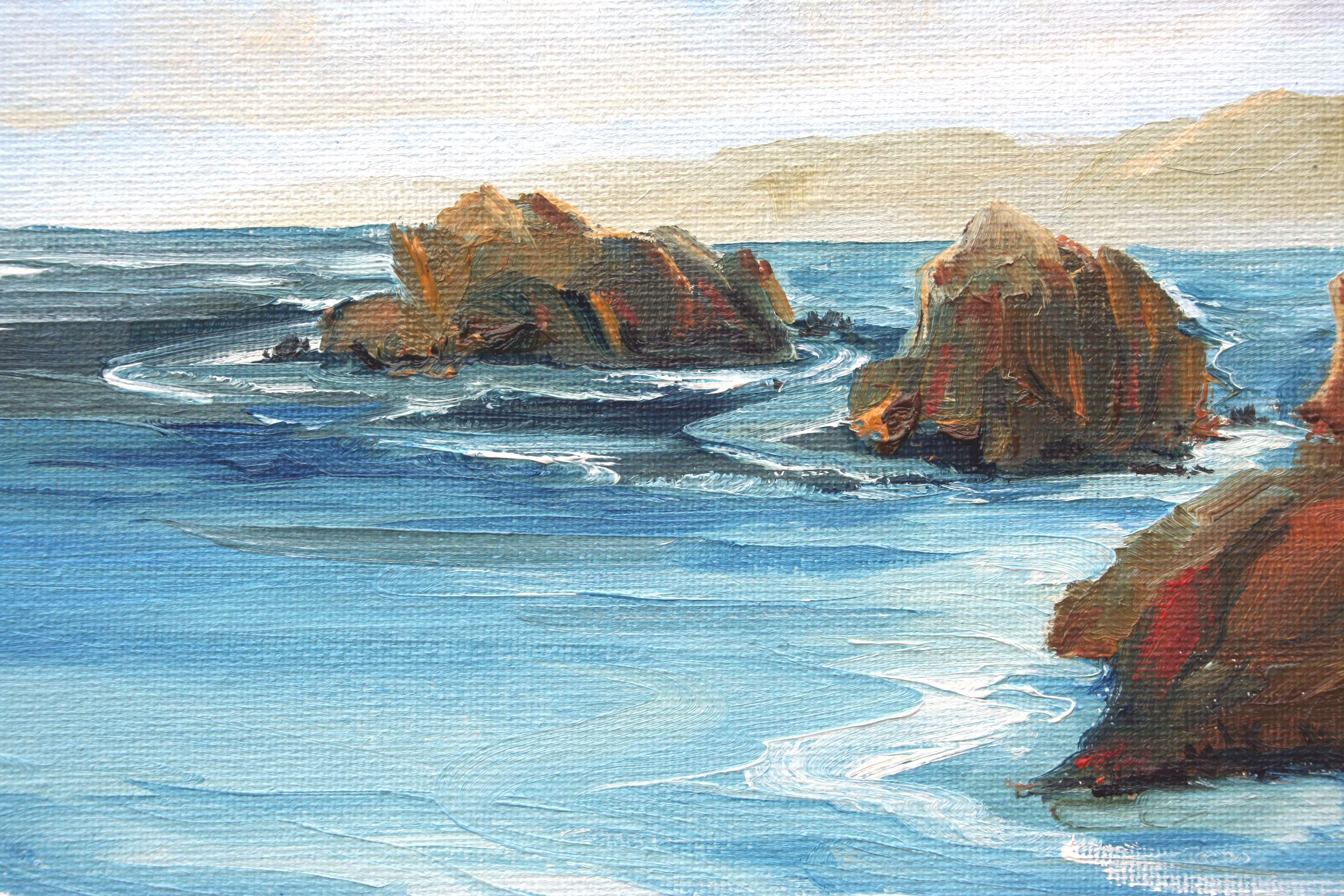Bassa marea a Carmel, paesaggio marino contemporaneo sull'Oceano Pacifico - Landscape Painting Marrone di Kathleen Murray