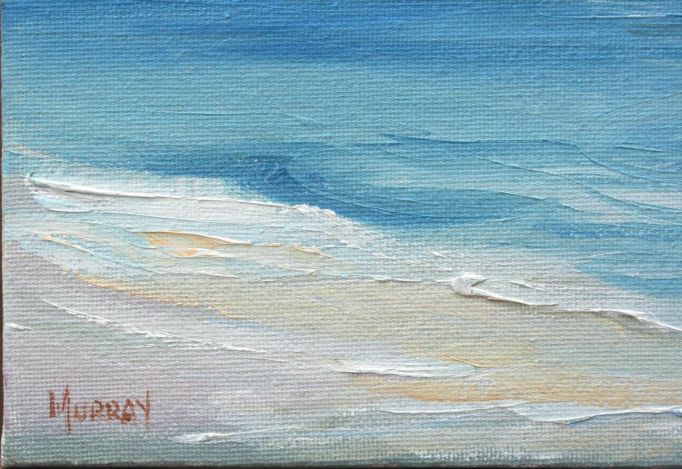 Bassa marea a Carmel, paesaggio marino contemporaneo sull'Oceano Pacifico
Splendido paesaggio marino contemporaneo in scala ridotta della costa blu brillante del Pacifico di Carmel, in California, dell'artista Kathleen Murray (americana, 1958). Olio