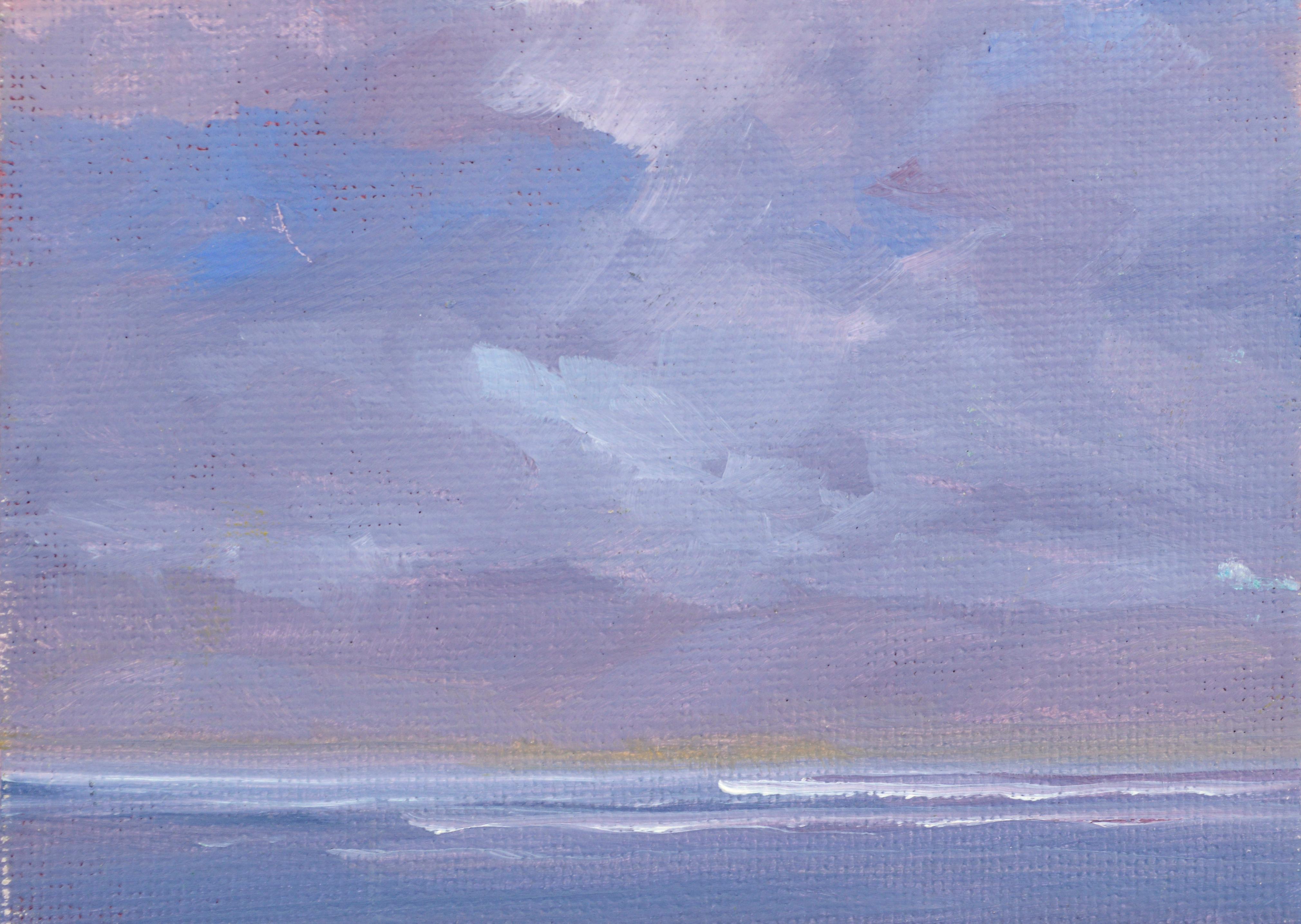 Miniature Purple Vertical Seascape - American Impressionist Painting by Kathleen Murray