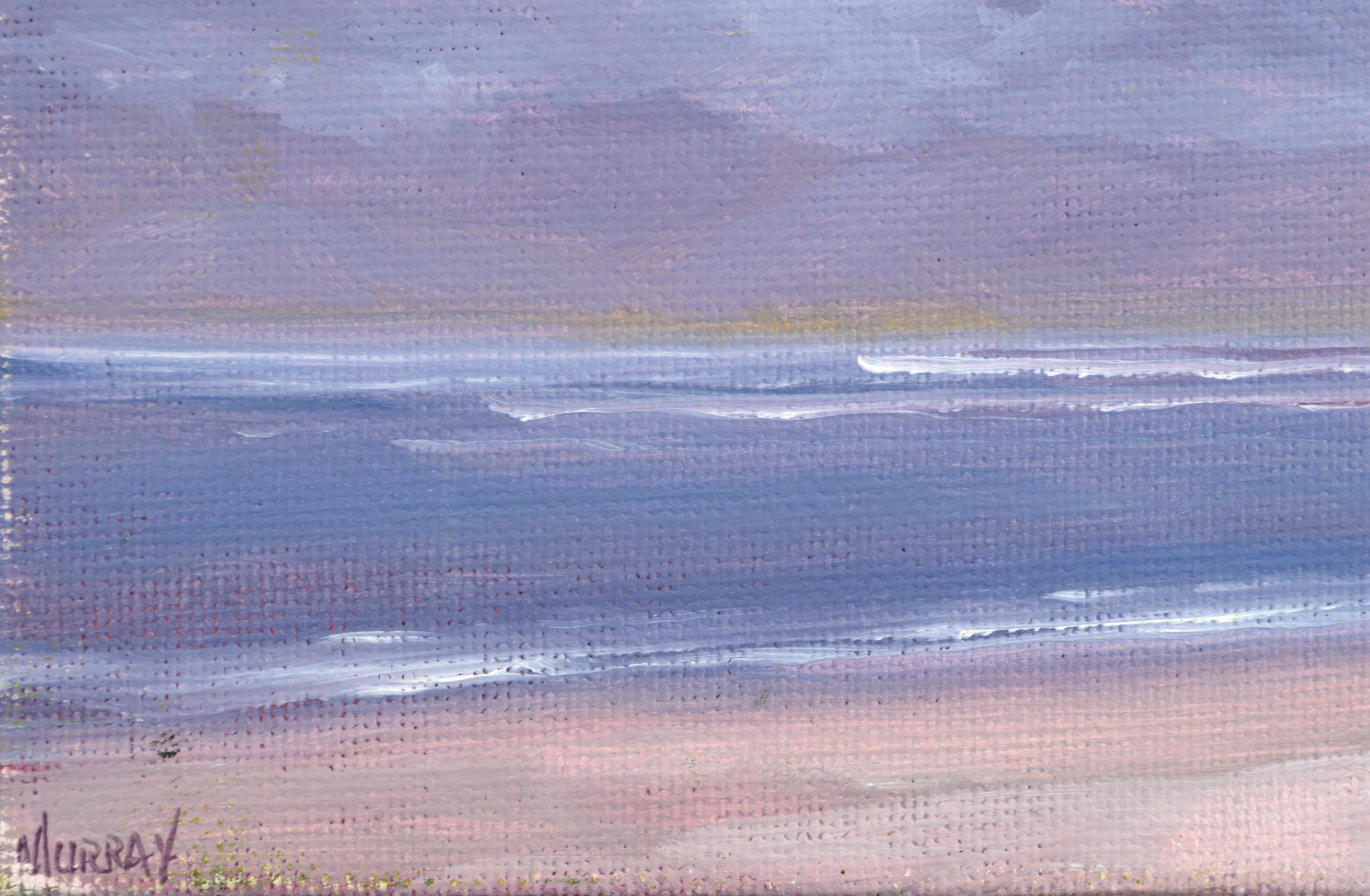 Miniature serene purple-hued seascape by Kathleen Murray (American, b. 1958). Signed 