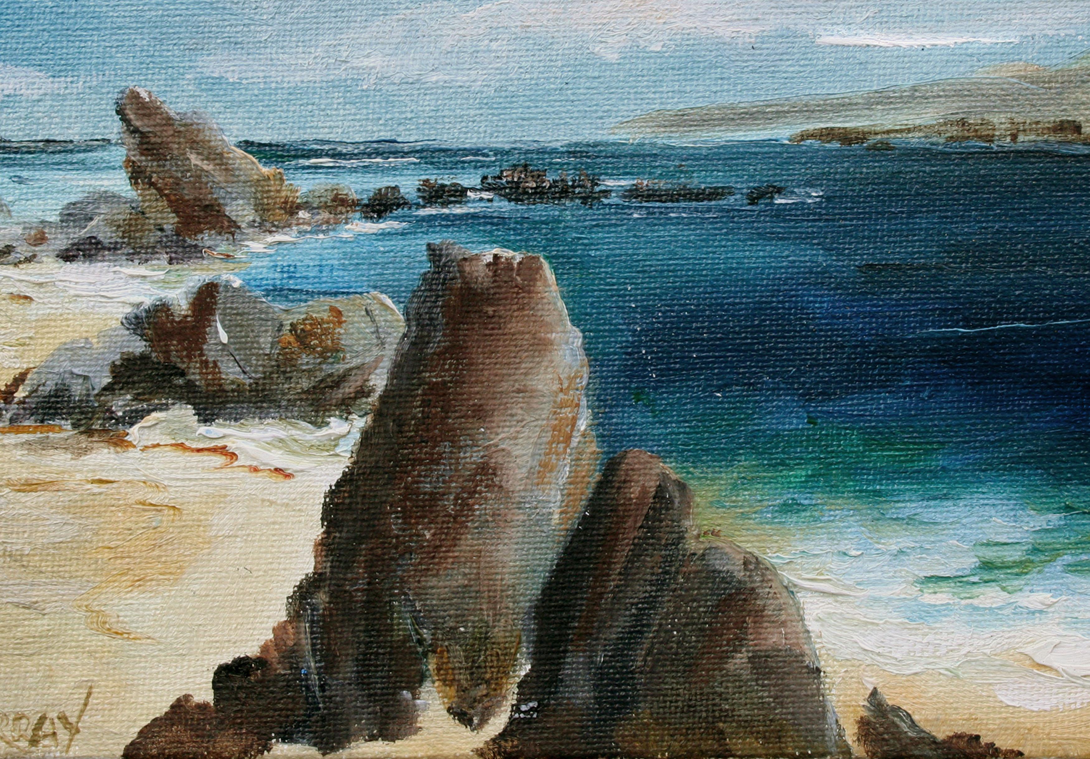 Rocky Beach, Monterey - Diminutive California Landscape - Painting by Kathleen Murray