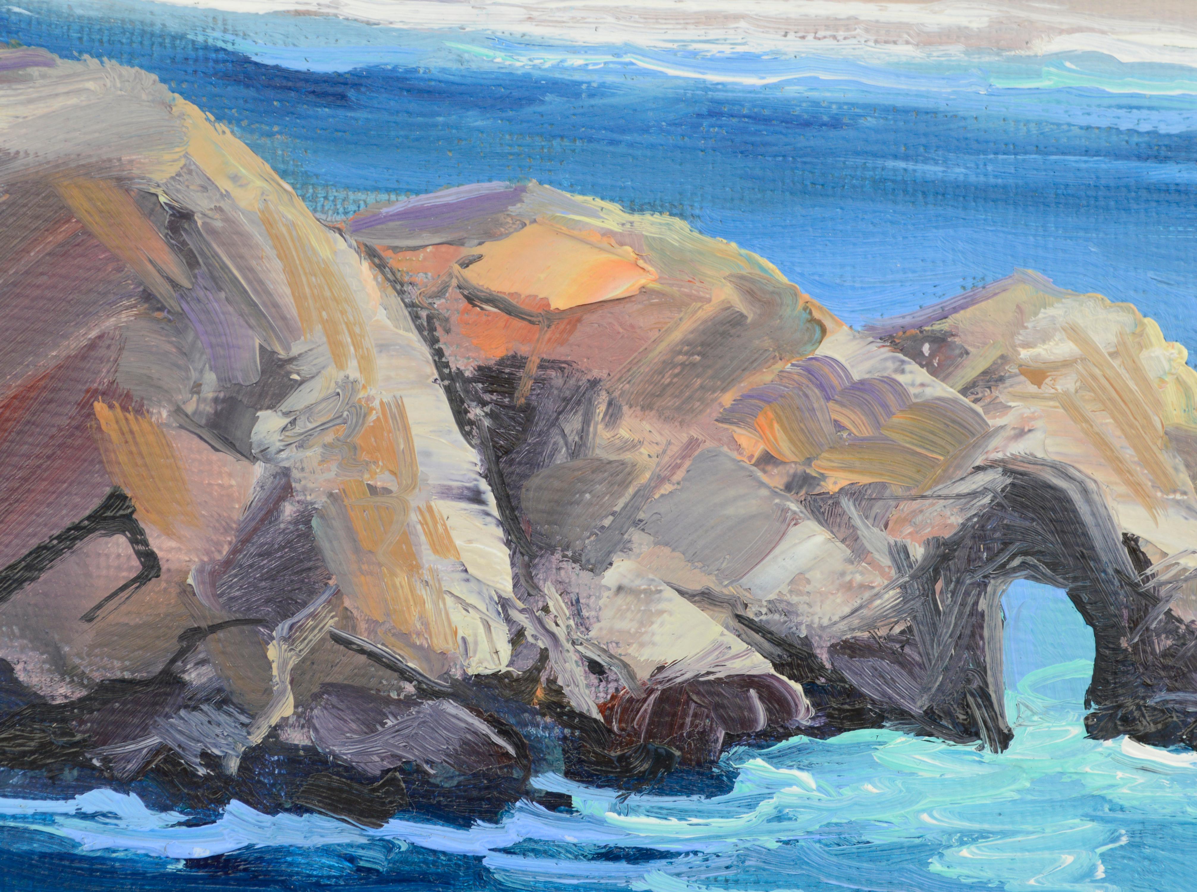Miniature Big Sur Rocky Seascape - Painting by Kathleen Murray