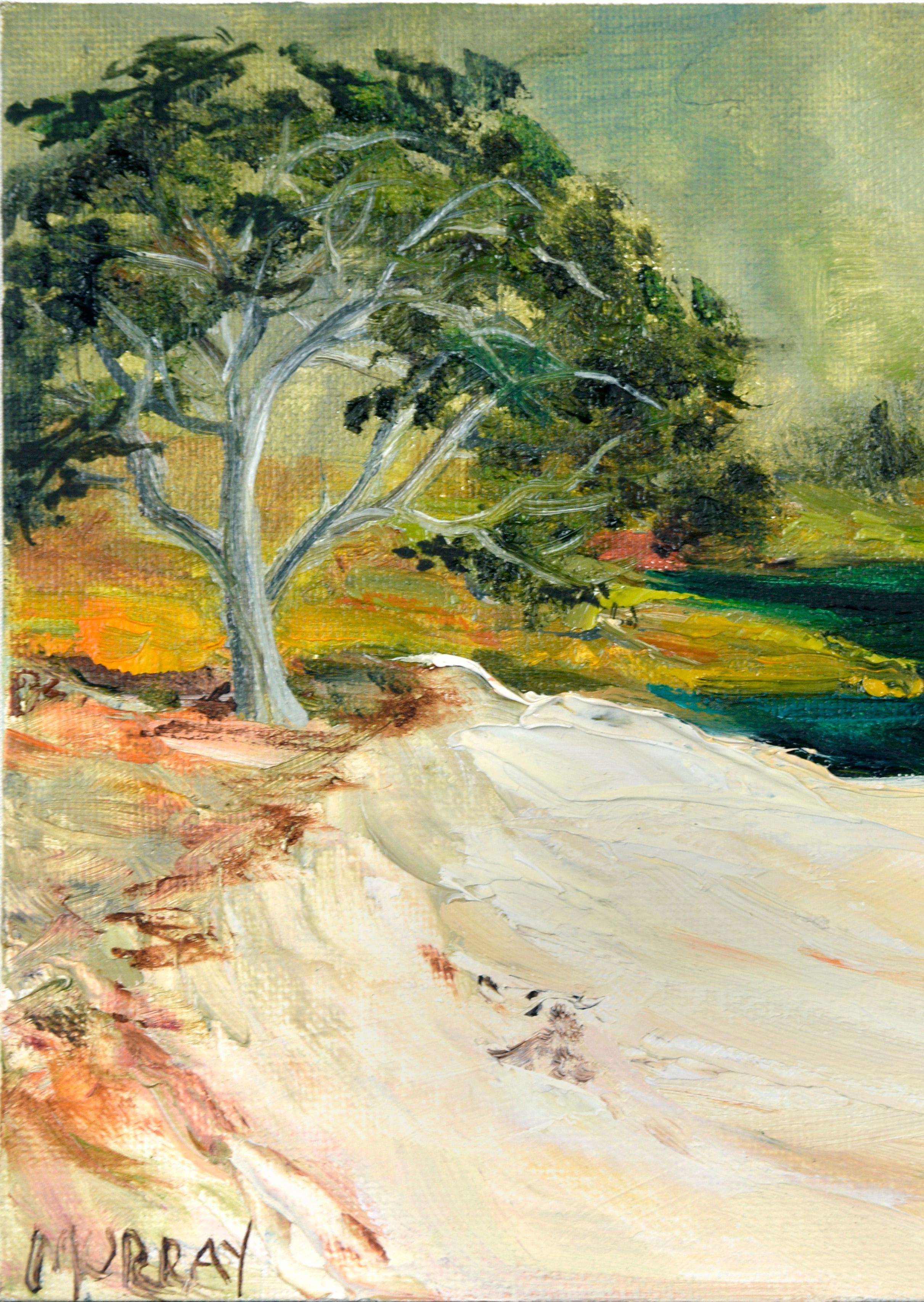 Sandy Beach - Impasto California Landscape with Water Inlet - Painting by Kathleen Murray