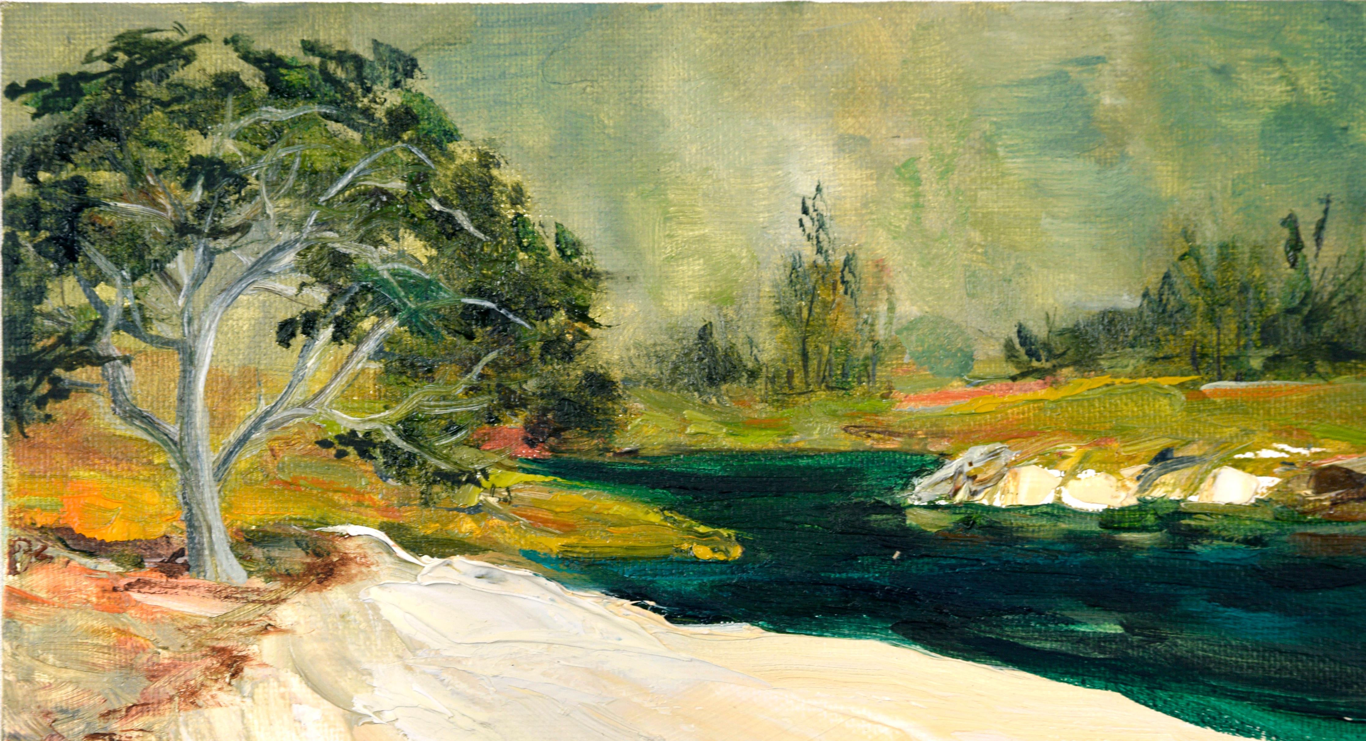 Sandy Beach - Impasto California Landscape with Water Inlet - Impressionist Painting by Kathleen Murray