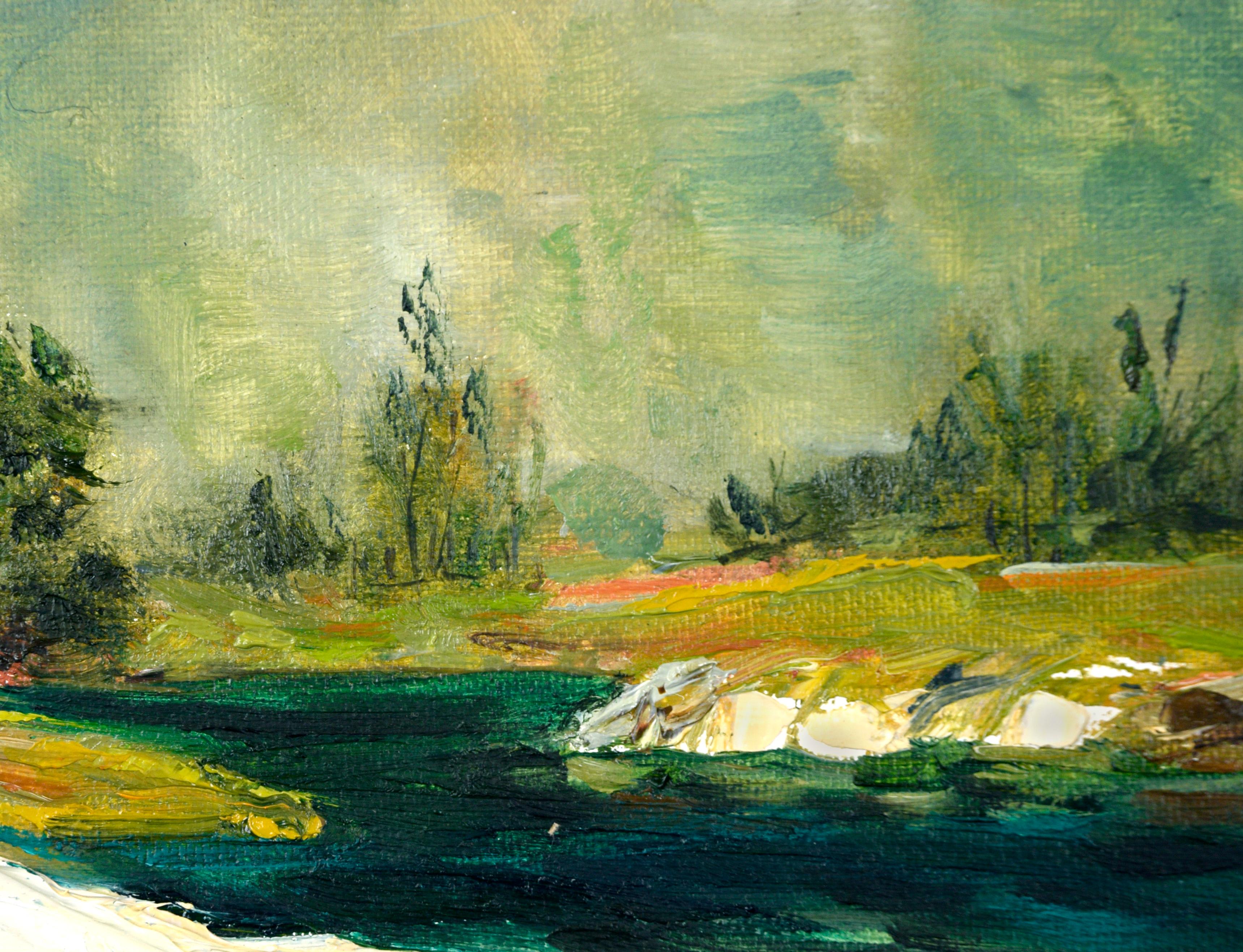 Sandy Beach - Impasto California Landscape with Water Inlet - Beige Landscape Painting by Kathleen Murray