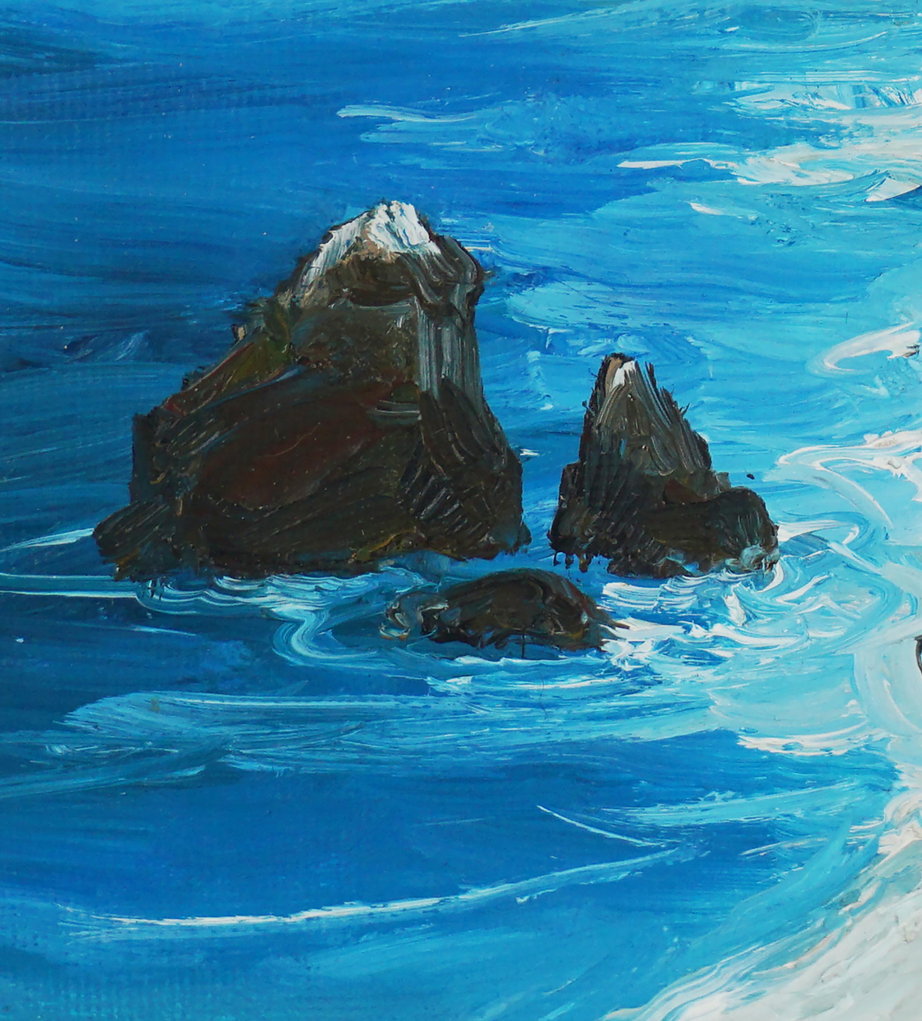 Big Sur Cliffs, Small-Scale California Seascape - Painting by Kathleen Murray