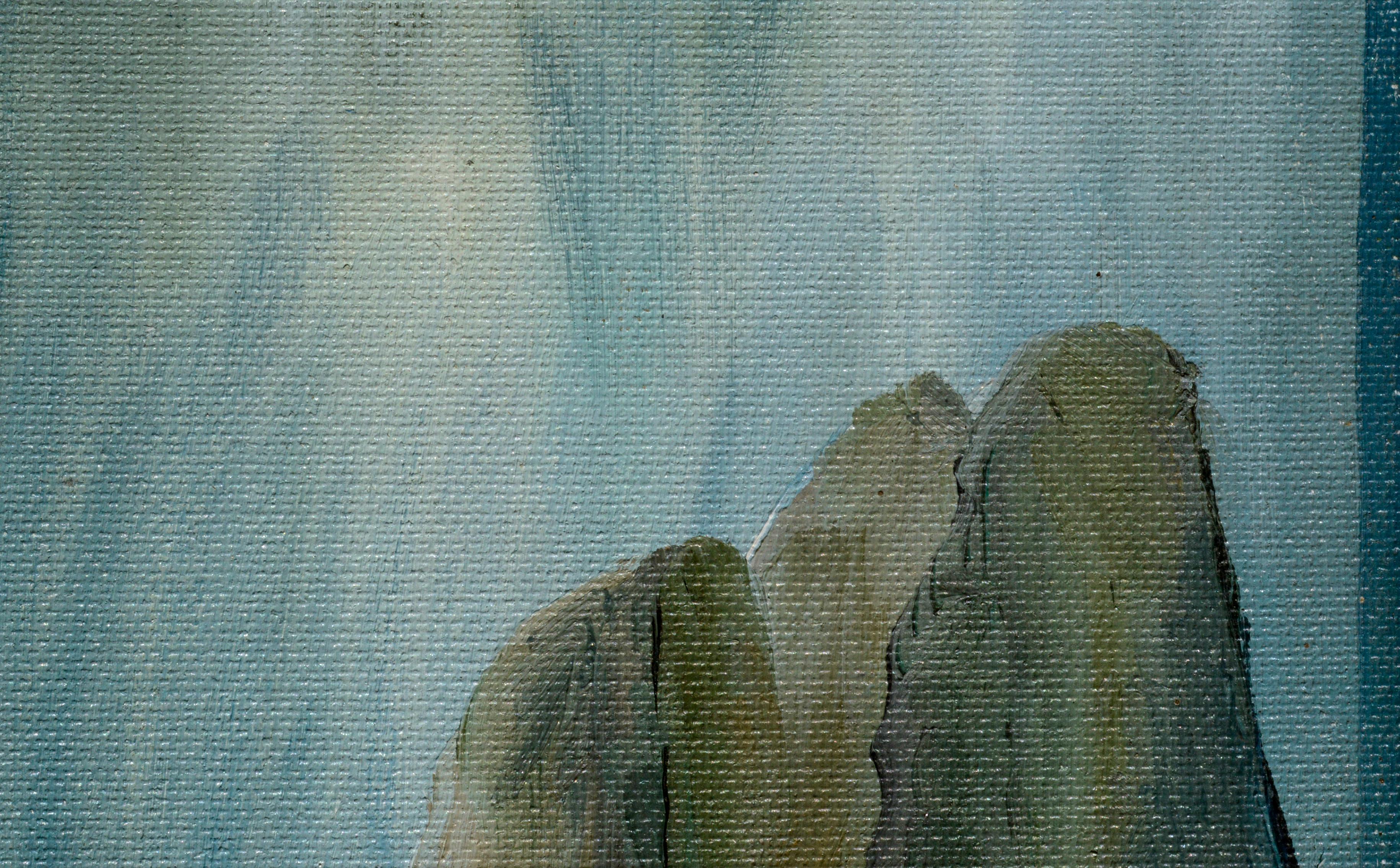 Three Large Cliffs in the Sea, Miniature Contemporary Coastal Seascape - Painting by Kathleen Murray