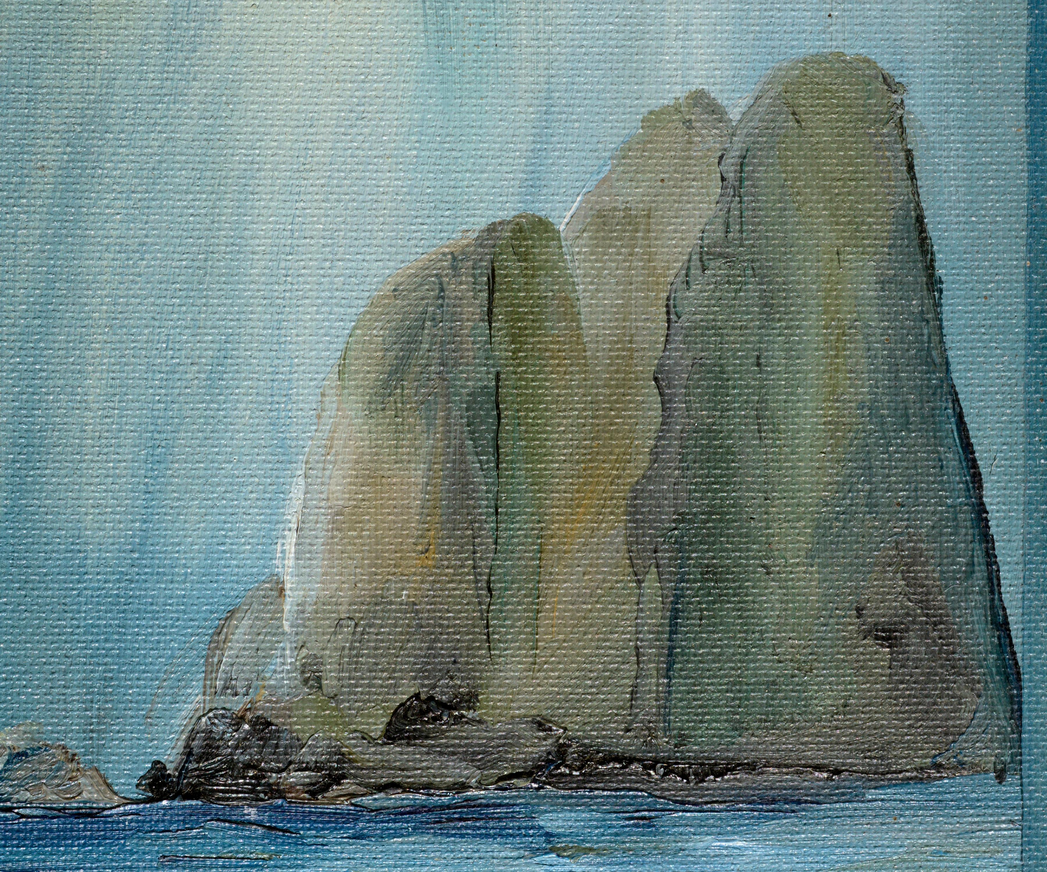 Three Large Cliffs in the Sea, Miniature Contemporary Coastal Seascape - American Impressionist Painting by Kathleen Murray