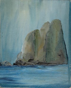 Three Large Cliffs in the Sea, Miniature Contemporary Coastal Seascape