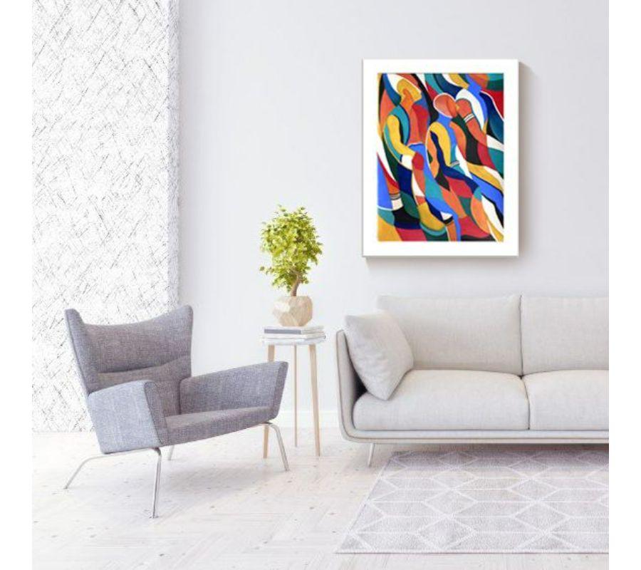 Colorful, fun and sporty abstract painting of figures drawn from life by artist Kathleen Ney. Painted in acrylic on 18
