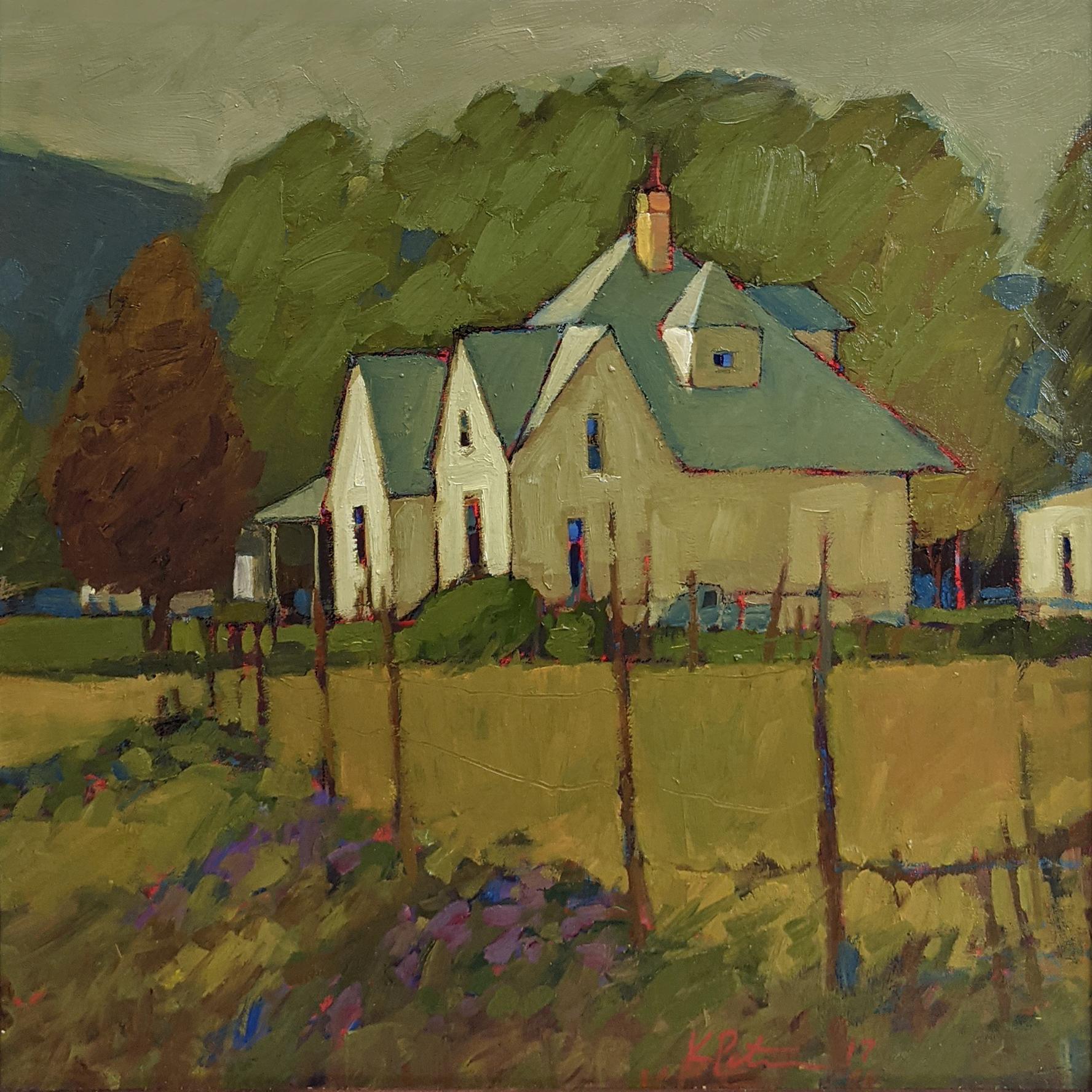 Kathleen Peterson Figurative Painting - White House, Blue Roof