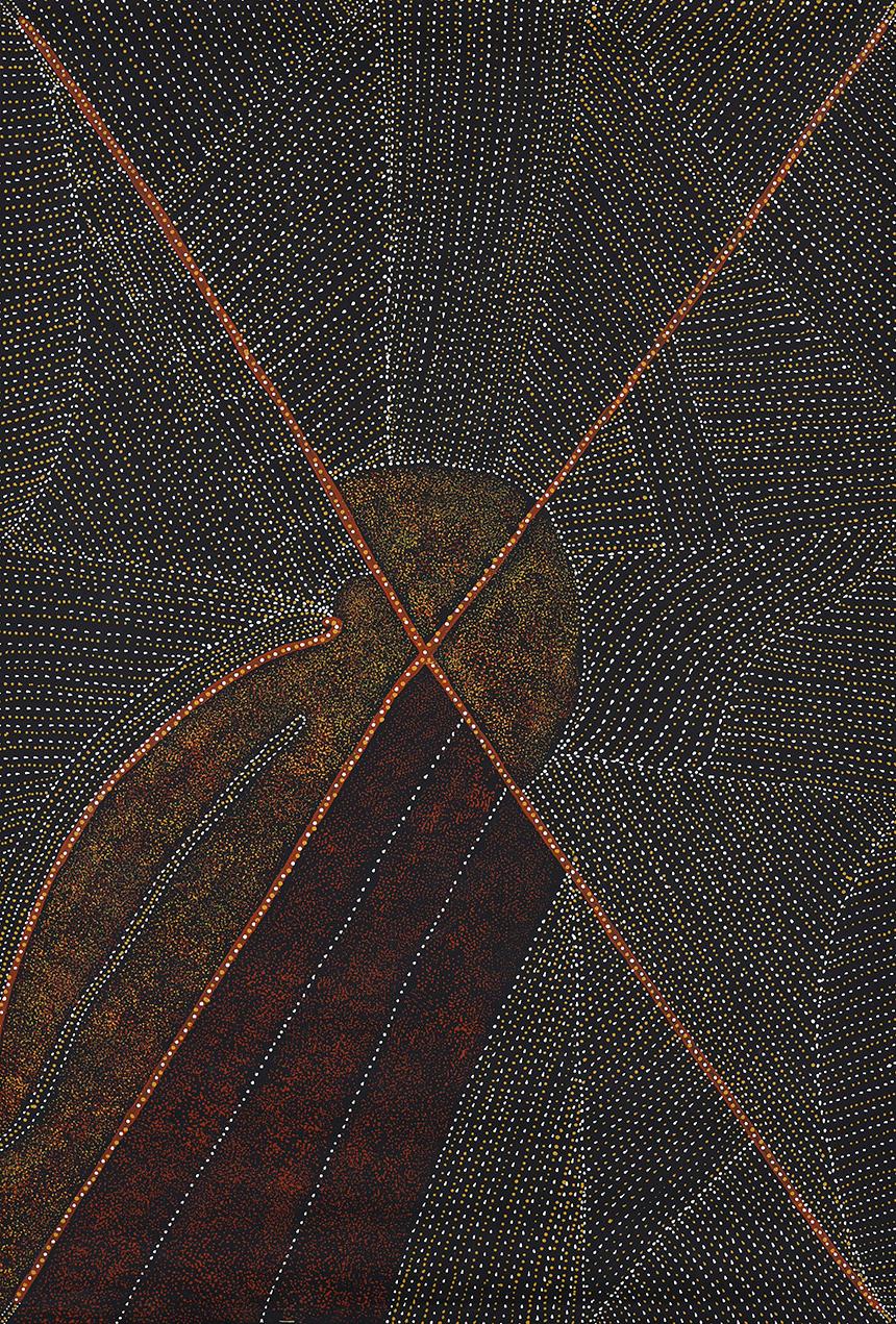 Aboriginal Painting by Kathleen Petyarre - Black Landscape Painting by Kathleen Pethyarre