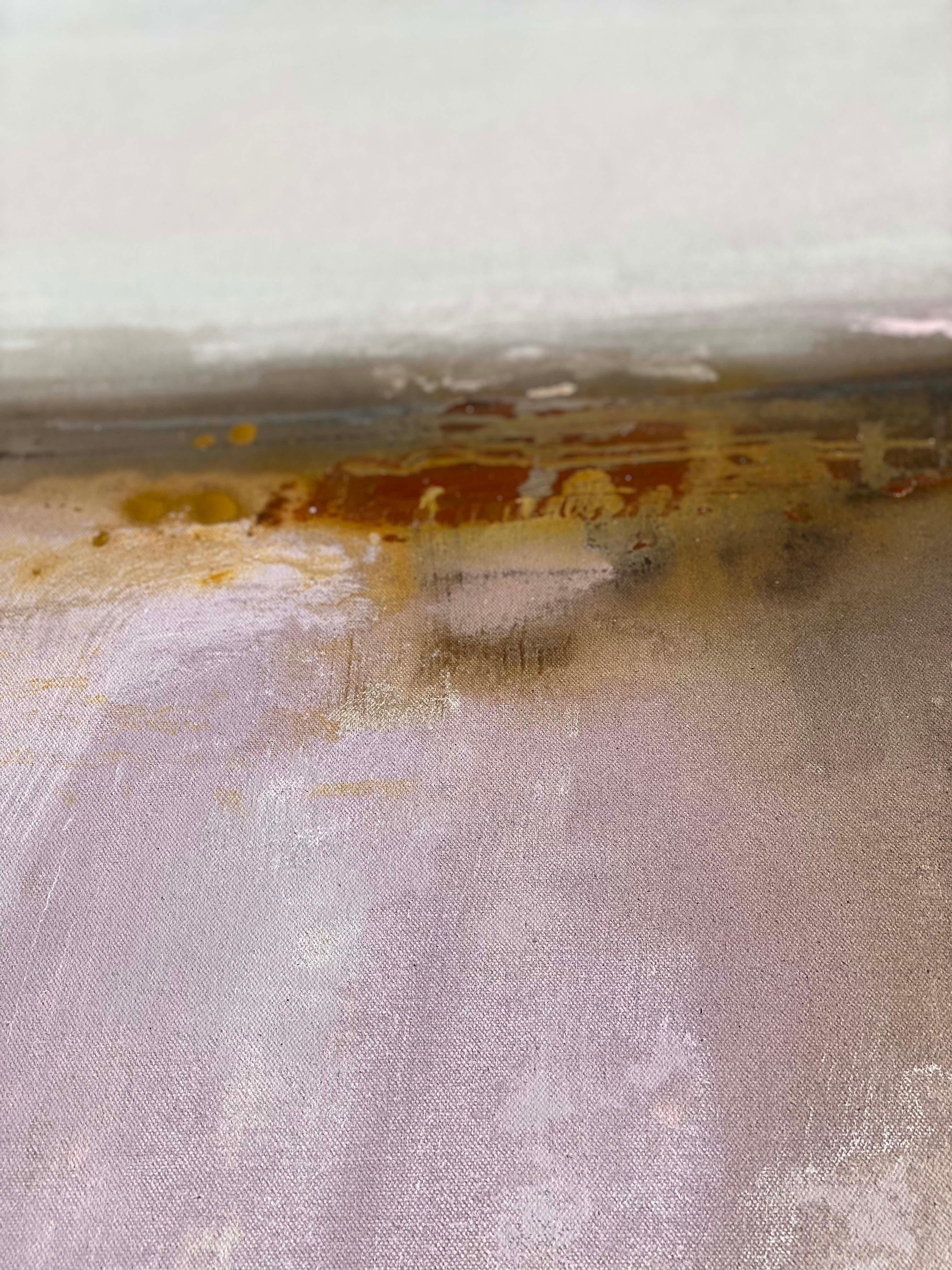 Rosa Tan terra grande paesaggio astratto impressionista dipinto originale in vendita 3