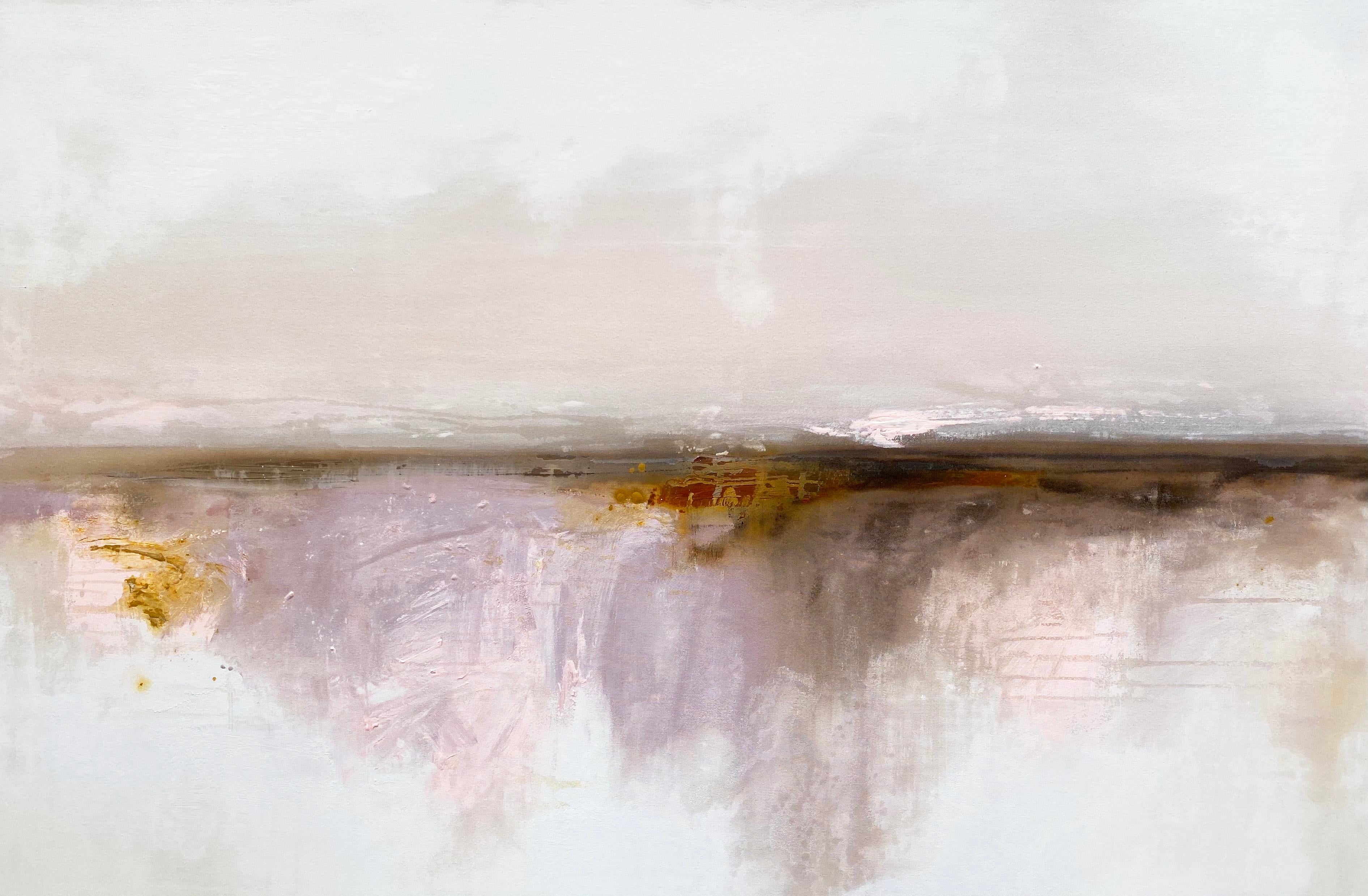 Kathleen Rhee Abstract Painting - Above and Below Tan large abstract impressionist landscape pink tan earth lilac