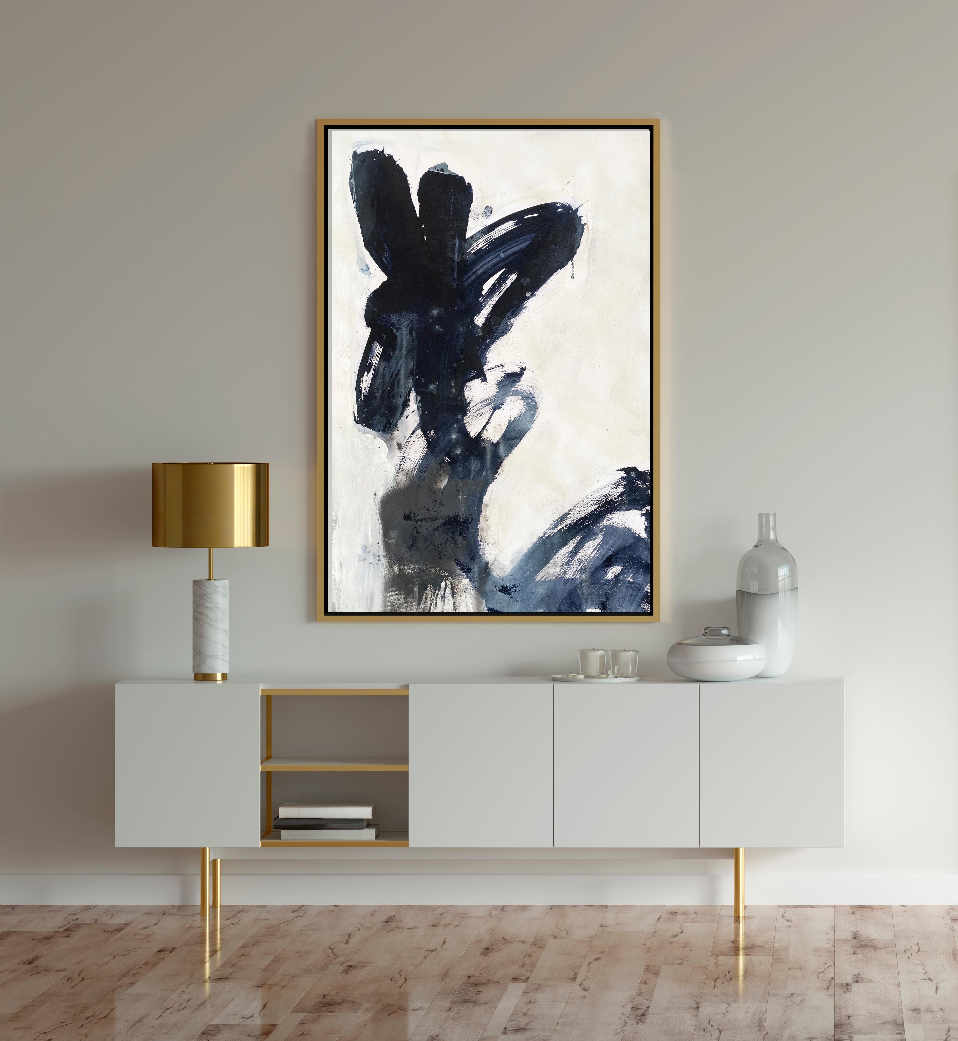 Abstract Black and White no1 original abstract expressionist painting on paper - Painting by Kathleen Rhee