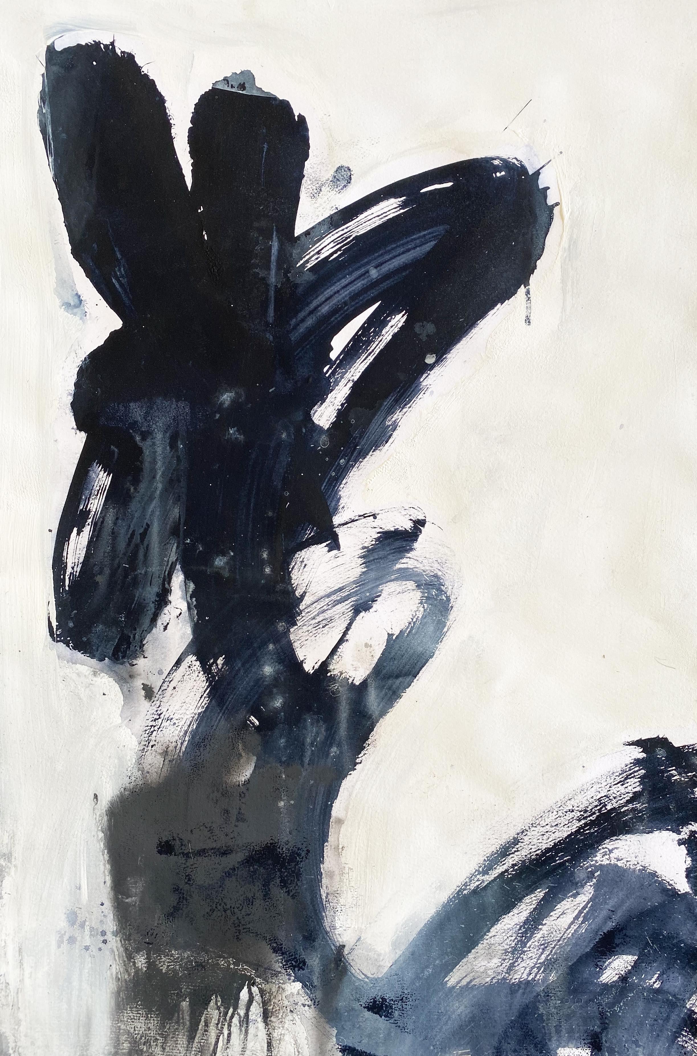Kathleen Rhee Abstract Painting - Abstract Black and White no1 original abstract expressionist painting on paper