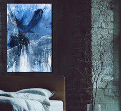 Abstract Blue and White no3 original abstract expressionist painting on paper
